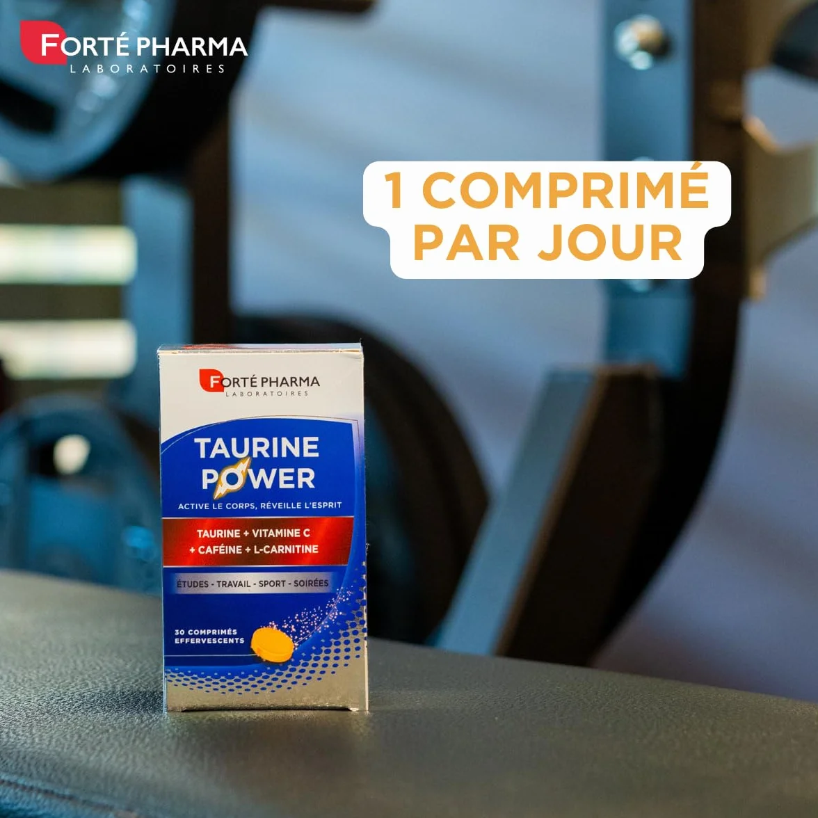 Forté Pharma Taurine Power Booster d'Énergie 30 comprimés effervescents Caféine Vitamine C L Carnitine