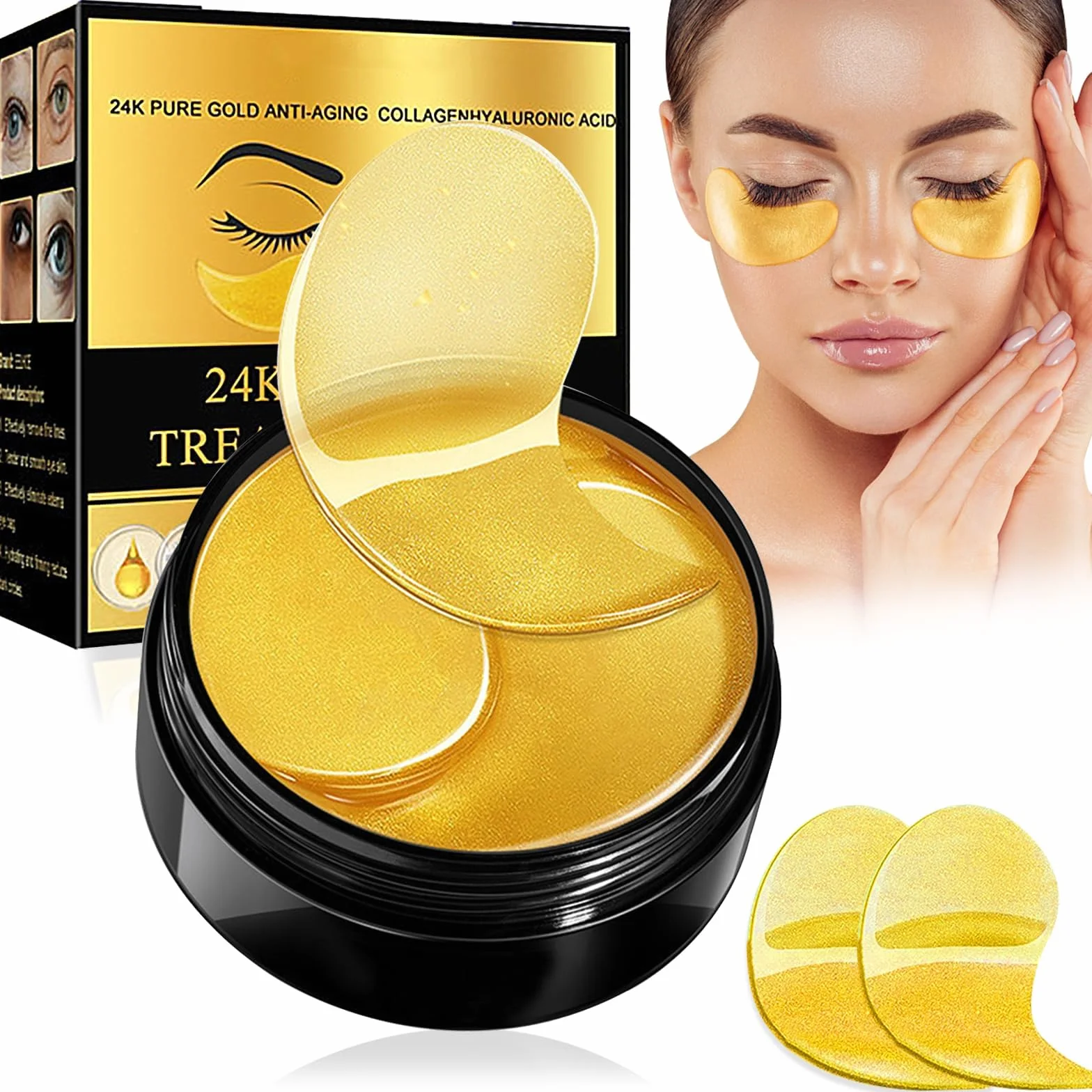 60 Patchs Masque Yeux 24k Or Anti Cernes Acide Hyaluronique