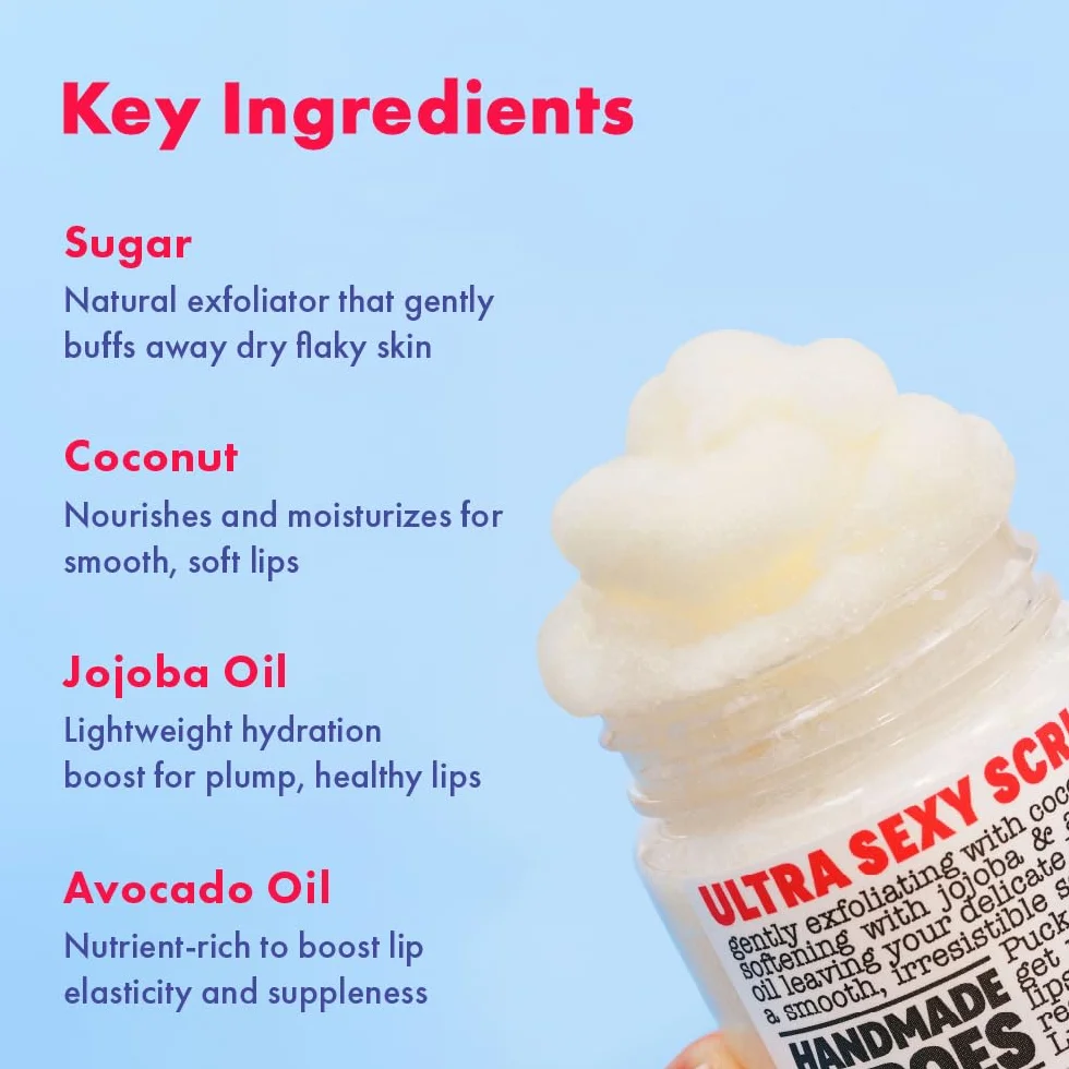 Handmade Heroes Gommage Lèvres Exfoliant Doux Huile de Noix de Coco Sucre 30g