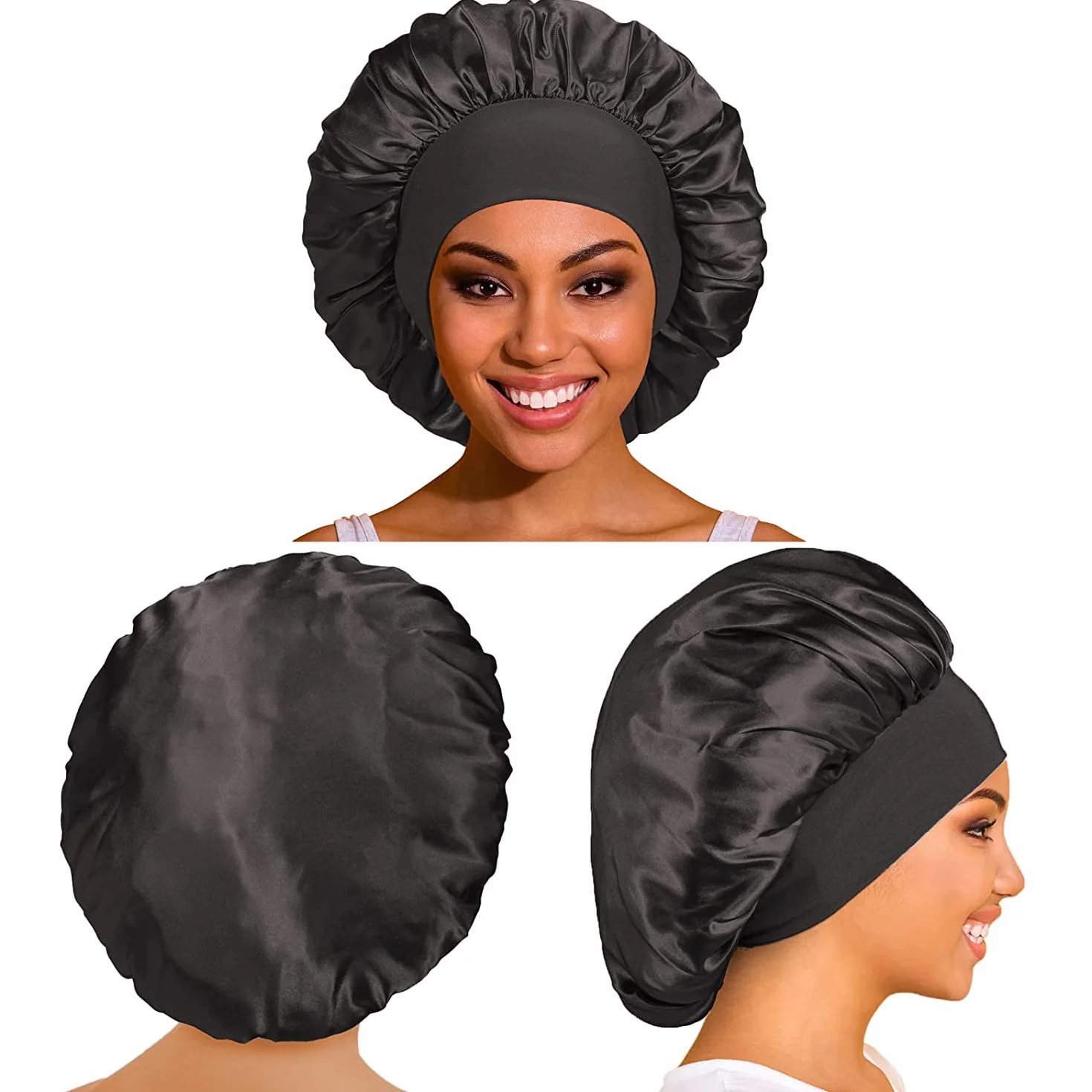 Bonnet en Soie pour Femme, 2 Pieces Satin Cheveux Nuit