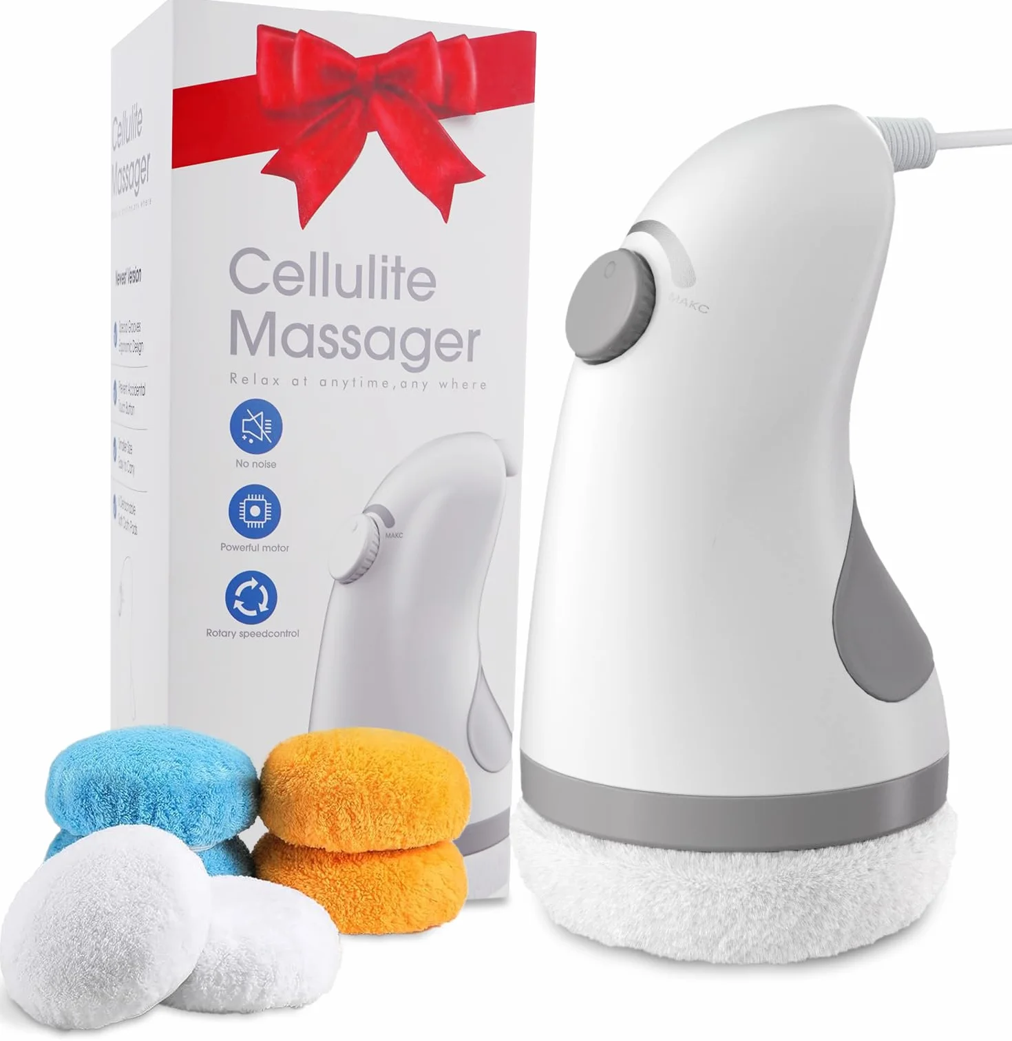 Masseur de cellulite avec 6 coussinets lavables doux pour la peau pour l'abdomen, la taille, les fesses, les bras et les jambes, idéal pour une utilisation quotidienne à la maison ou en voyage