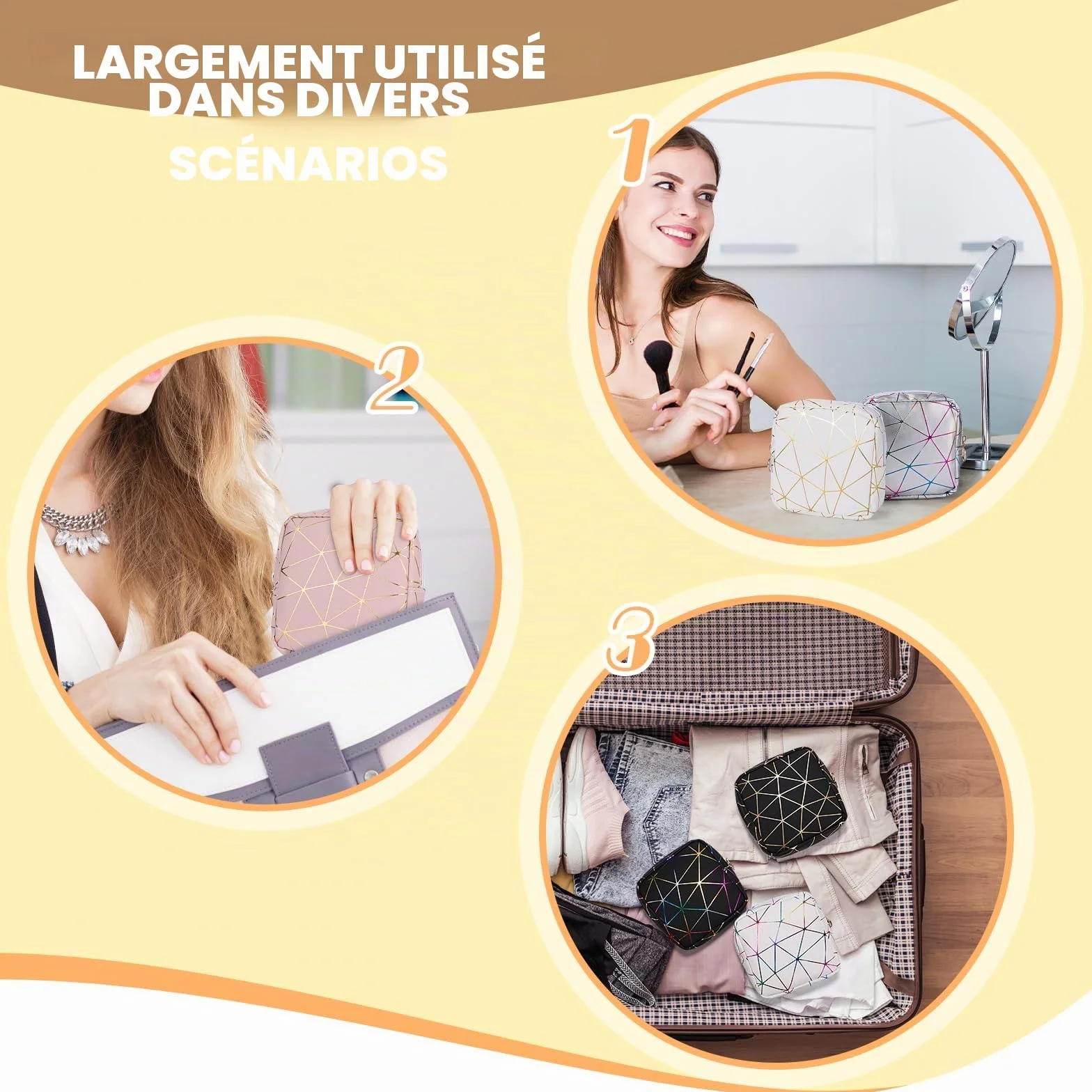 Pochette Maquillage Femme Cuir Synthétique Sac Voyage Rangement Cosmétiques Mini Trousse Toilette Noir