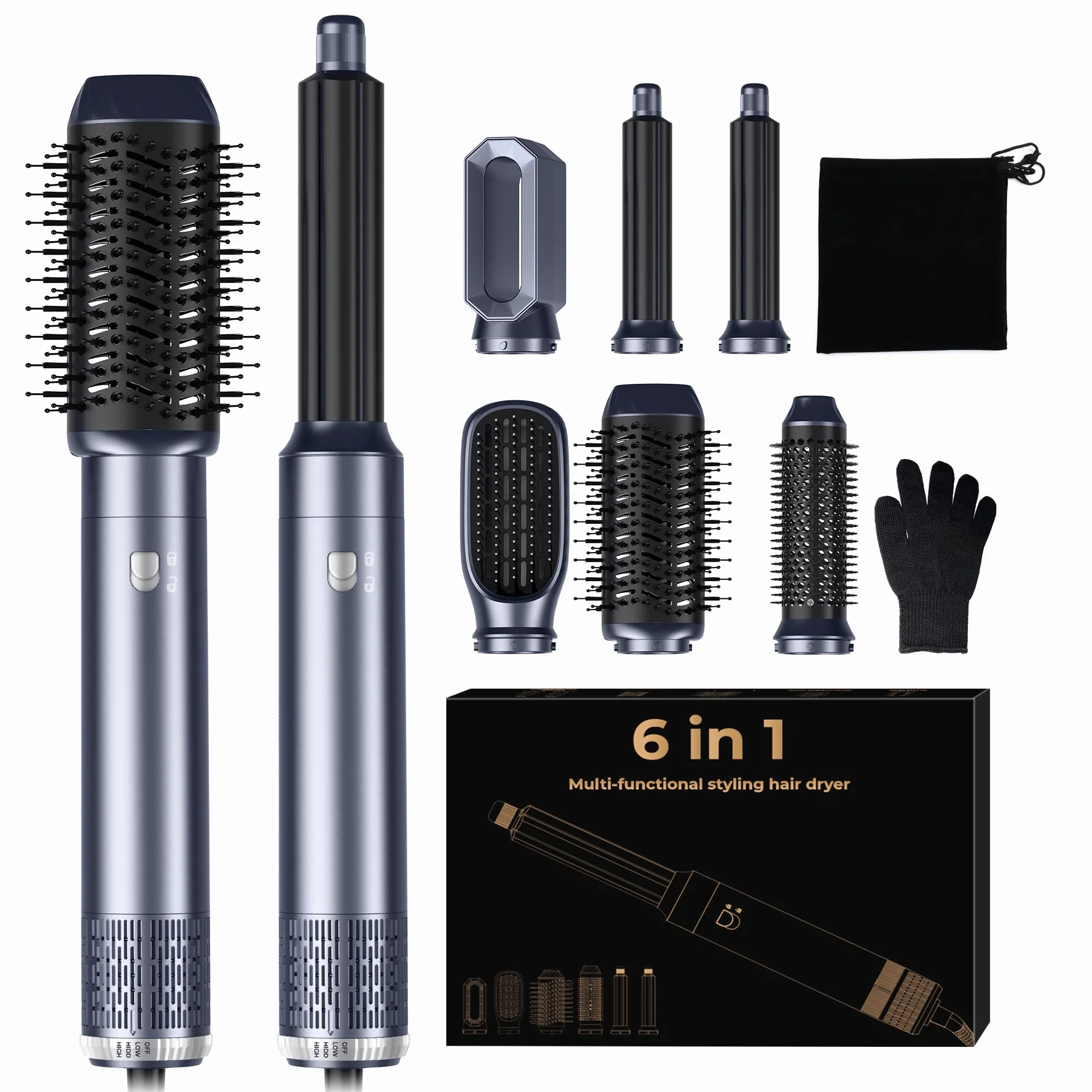 Airbrush 6 en 1 Hair Styler Air Styler Sèche Cheveux Brosse Soufflante Fer à Boucler Lissant