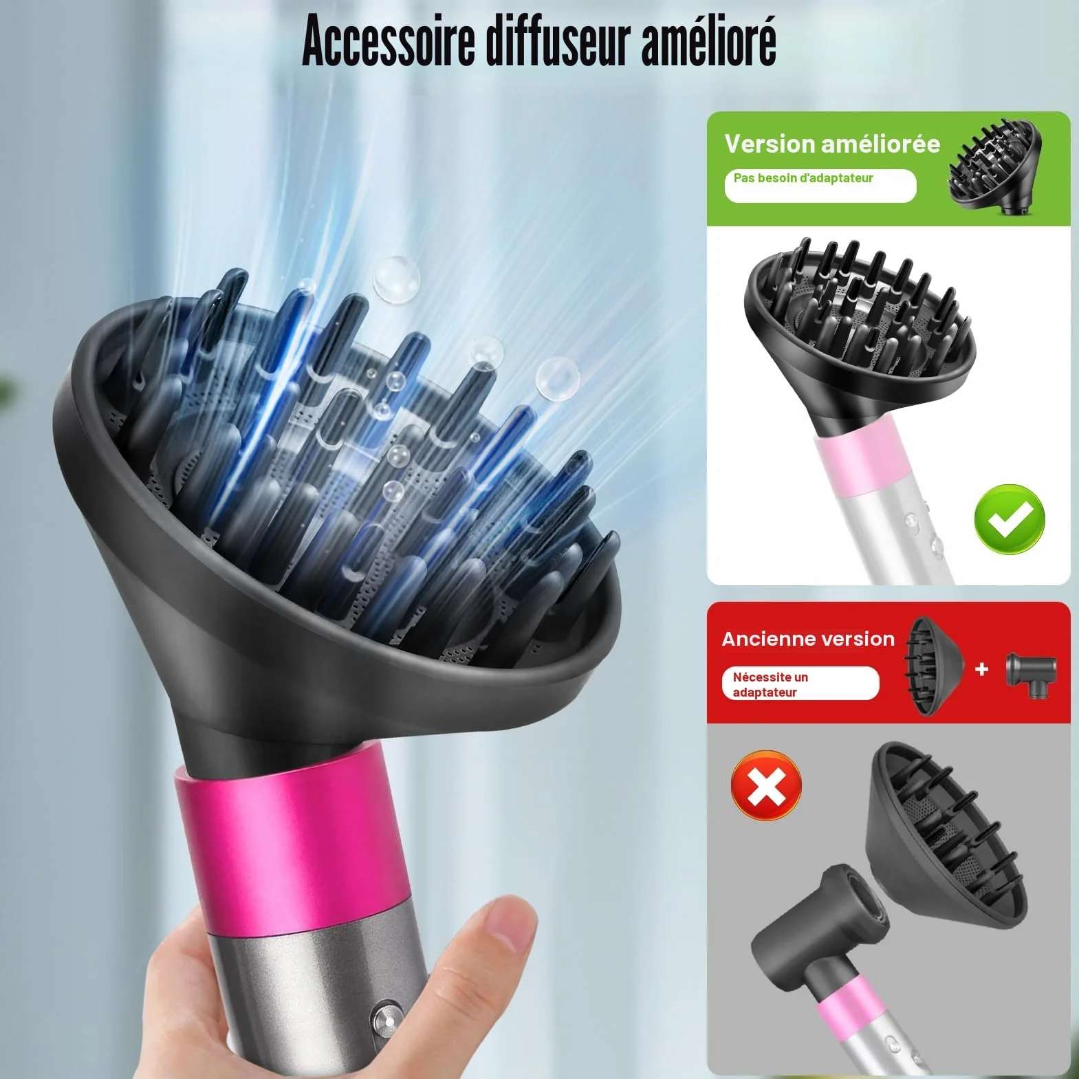 Diffuseur pour Dyson Airwrap Styler HS01 HS05, convertissant votre Air Wrap Styler en sèche-cheveux
