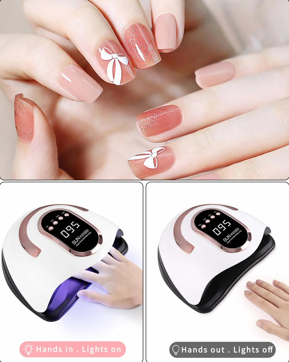 220W LED Nail Polish UV Lamp, Professional LED UV Nail Polish Dryer | With 60 Lamp Beads, 10/30/60/99S Fast Drying, For All Gels, Automatic Nail Polish Machine (rose)