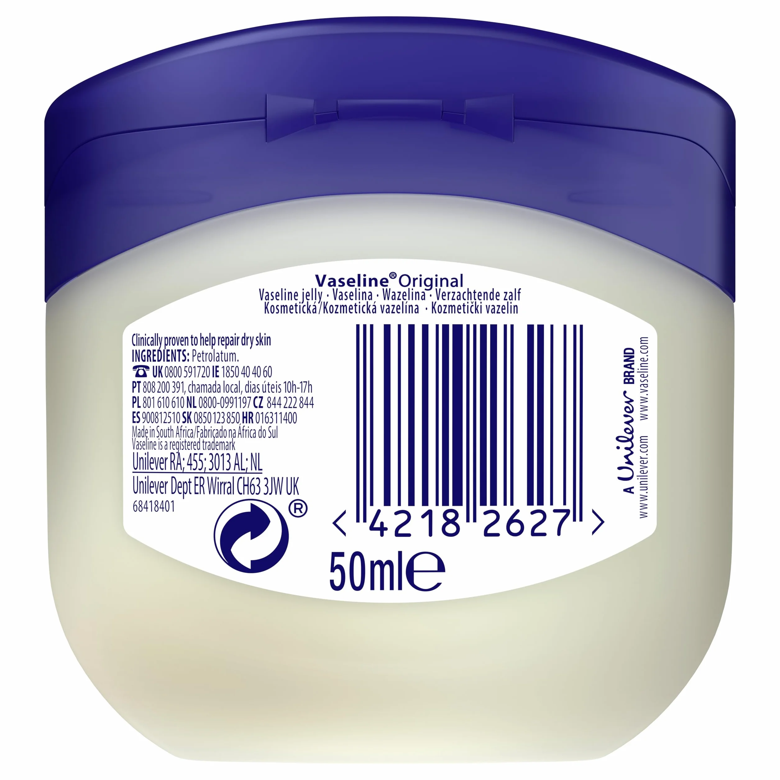 Vaseline Gelée de Pétrole Pure Originale 50 ml