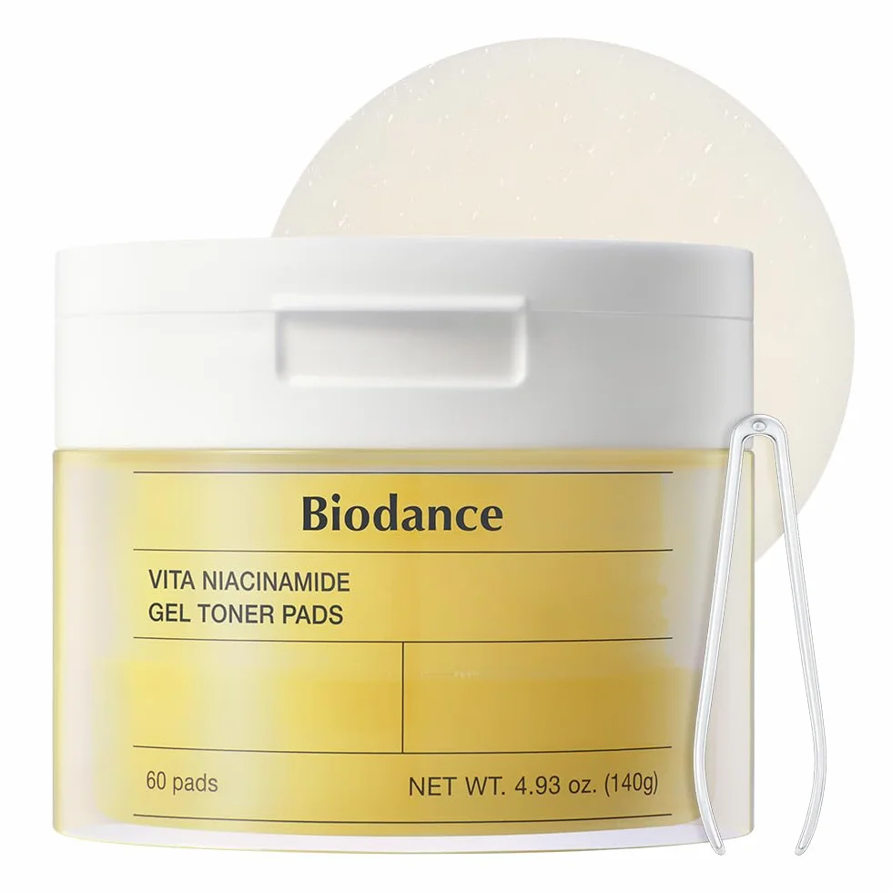 BIODANCE Vita Gel Toner Pads, Tampons de Toner en Gel Niacinamide 60 Pièces, Illuminant, Exfoliation Douce K-Beauty
