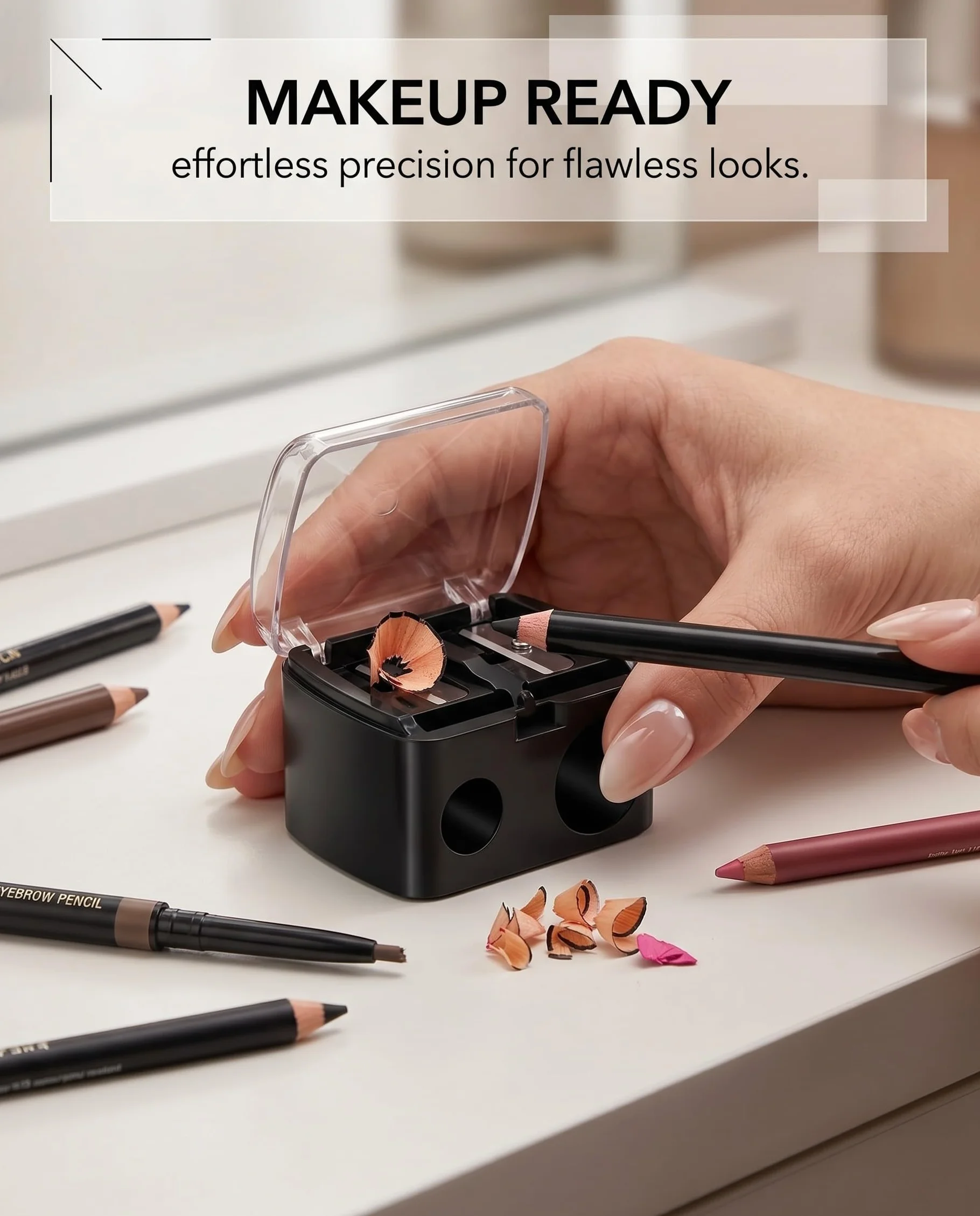Taille-Crayons Maquillage Universel pour Crayons Cosmétiques, Sourcils, Lèvres, Eyeliner, Lames Précises, Compact