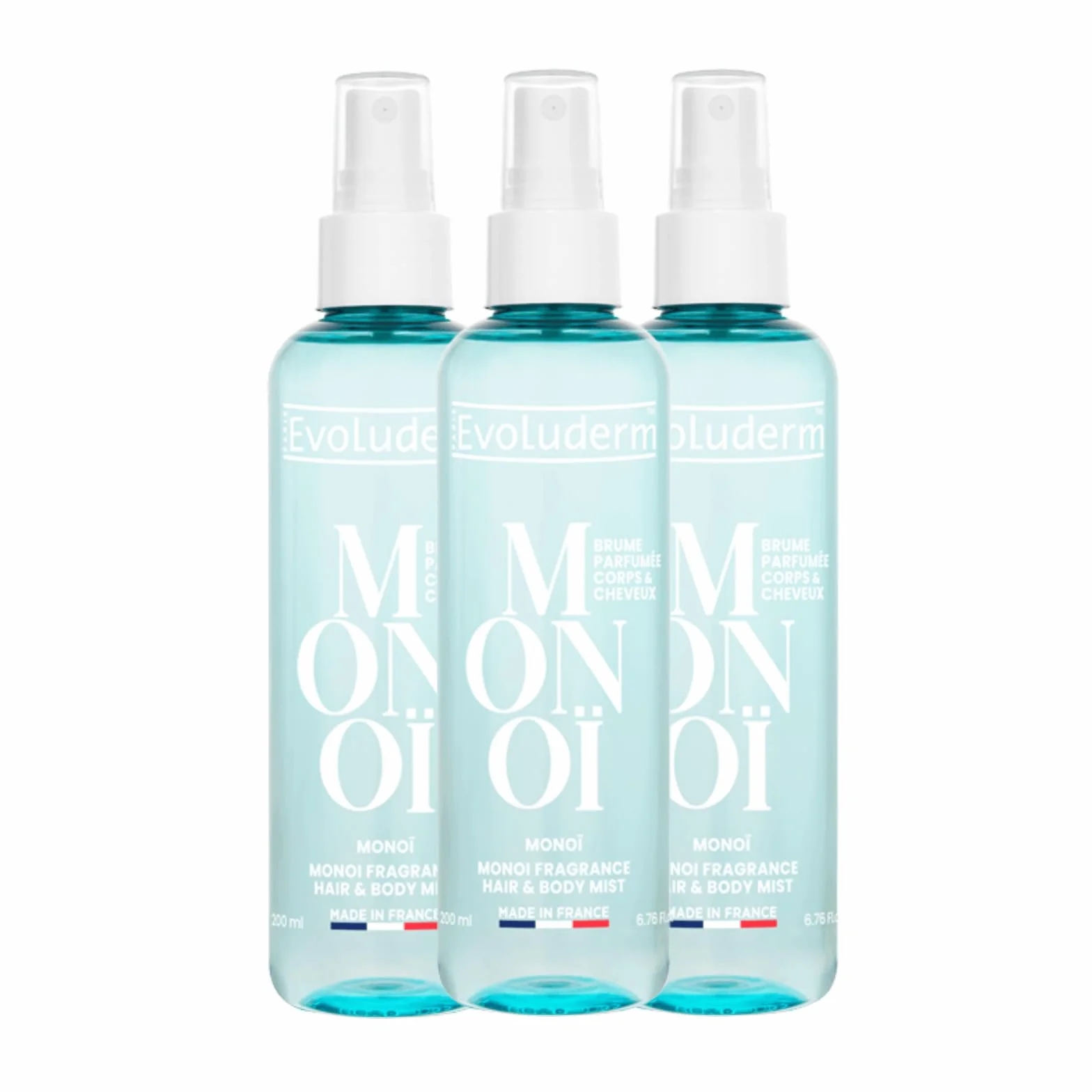 EVOLUDERM - Brume Parfumée Monoï - 200ml - 97% d'Ingrédients d'Origine Naturelle - Végan – Fabrication Française Lot de 3 x 200ml
