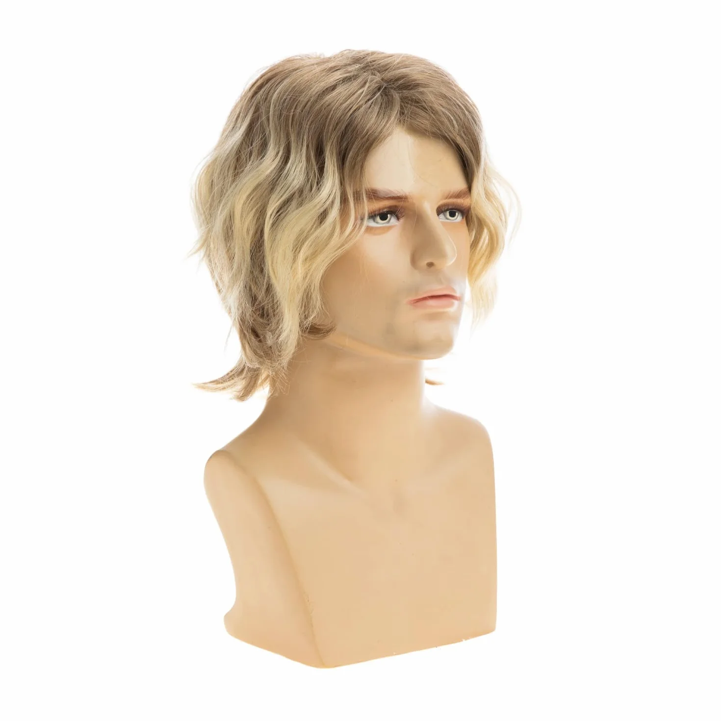 Perruque Blondes Courtes Hommes Cheveux Bouclés Naturels Synthétiques Moelleuses