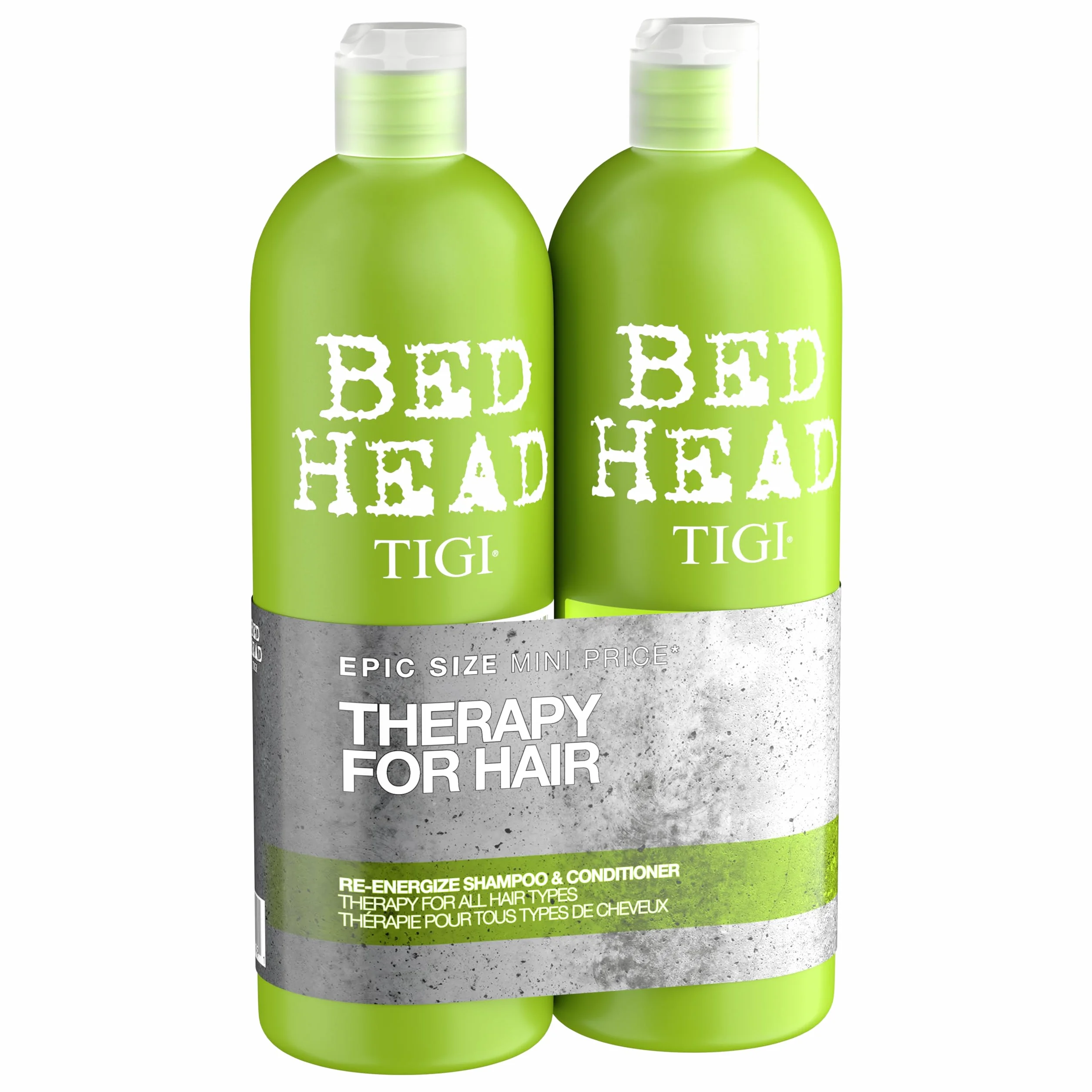 Bed Head by TIGI - Re-Energise Pack shampooing et après-shampooing énergisant - Soin capillaire professionnel pour un nettoyage en profondeur - Tous types de cheveux - 2x750 ml
