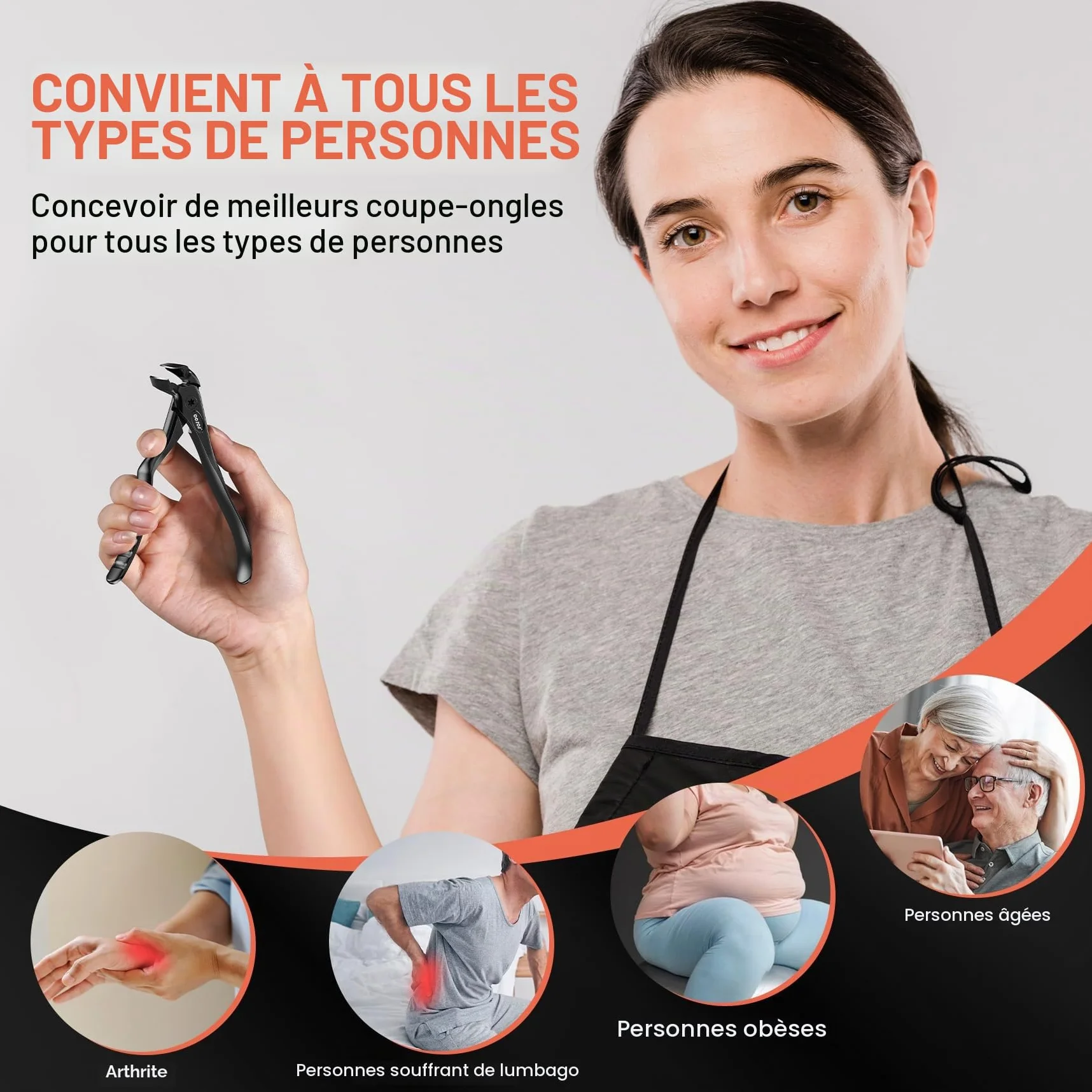 BEZOX ergonomique pour personnes âgées - Coupe-ongles à long manche avec récupérateur - Coupe-ongles d'orteils pour ongles épais - Coupe-ongles de précision