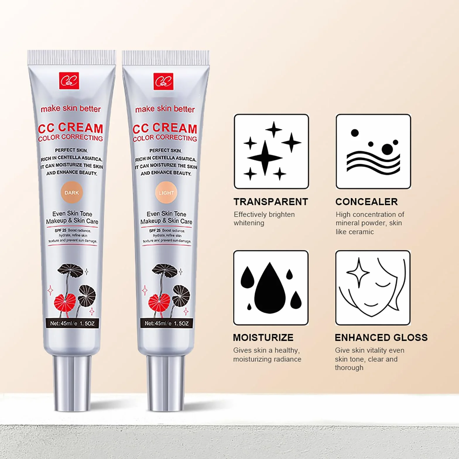 Crème CC Centella Asiatica Correctrice Teint SPF 25 Anti-cernes 01 Clair