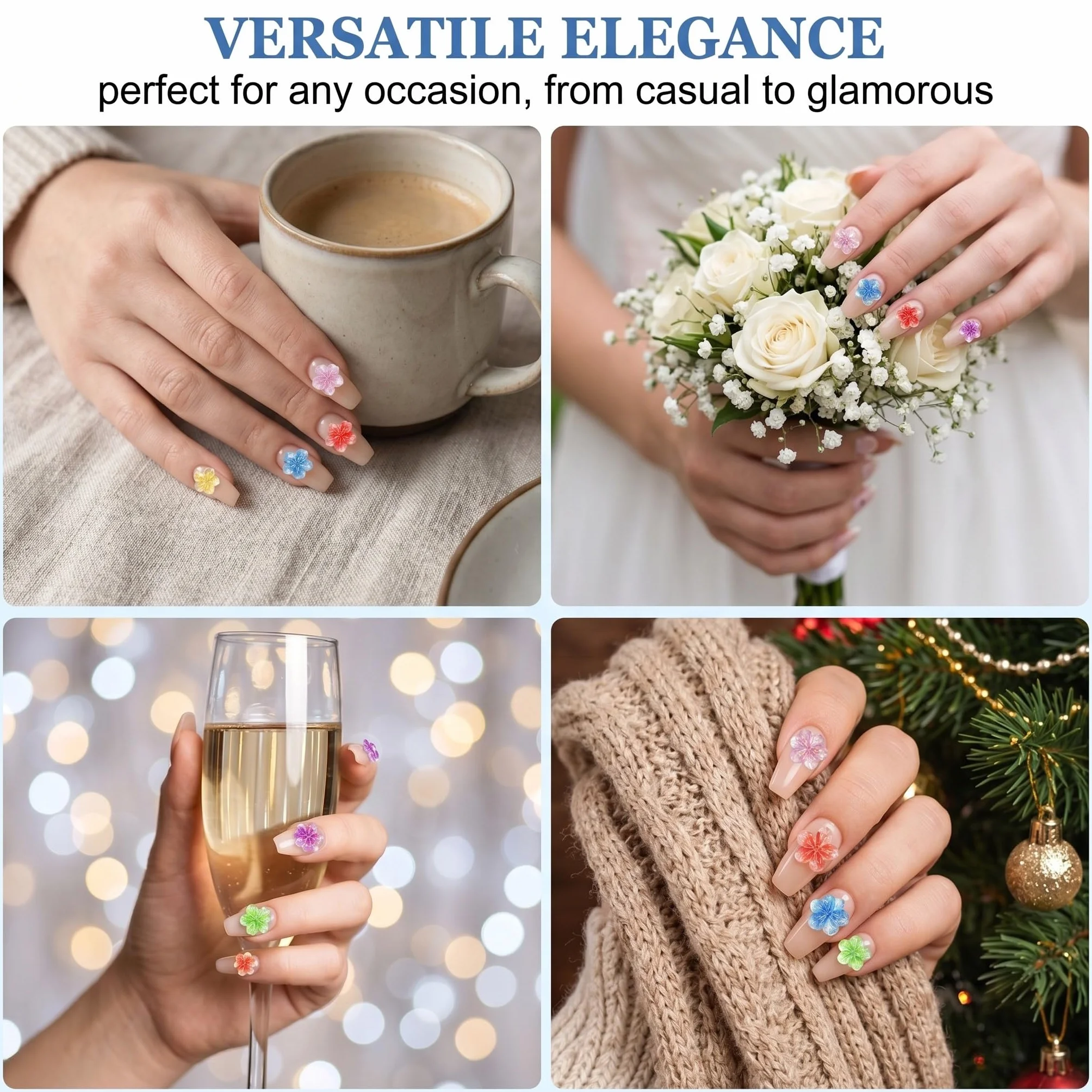 60 Pièces Charms Ongles Fleur 3D, Nail Art Strass Transparents Style Hawaïen, Décoration Ongle Résine pour Manucure Été