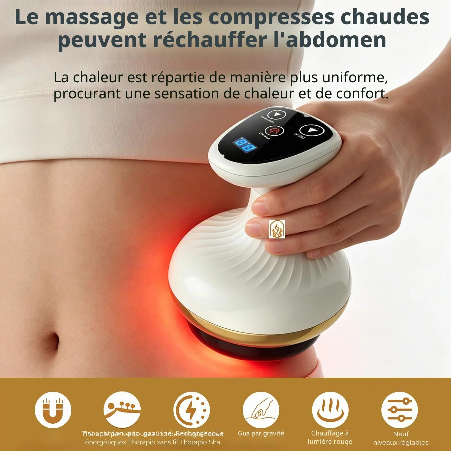 Appareil de massage 4-en-1 contre la cellulite, aspiration et Gua Sha électrique, 9 niveaux de chauffage, 9 niveaux d'aspiration, peau plus ferme et meilleure circulation sanguine, massage en