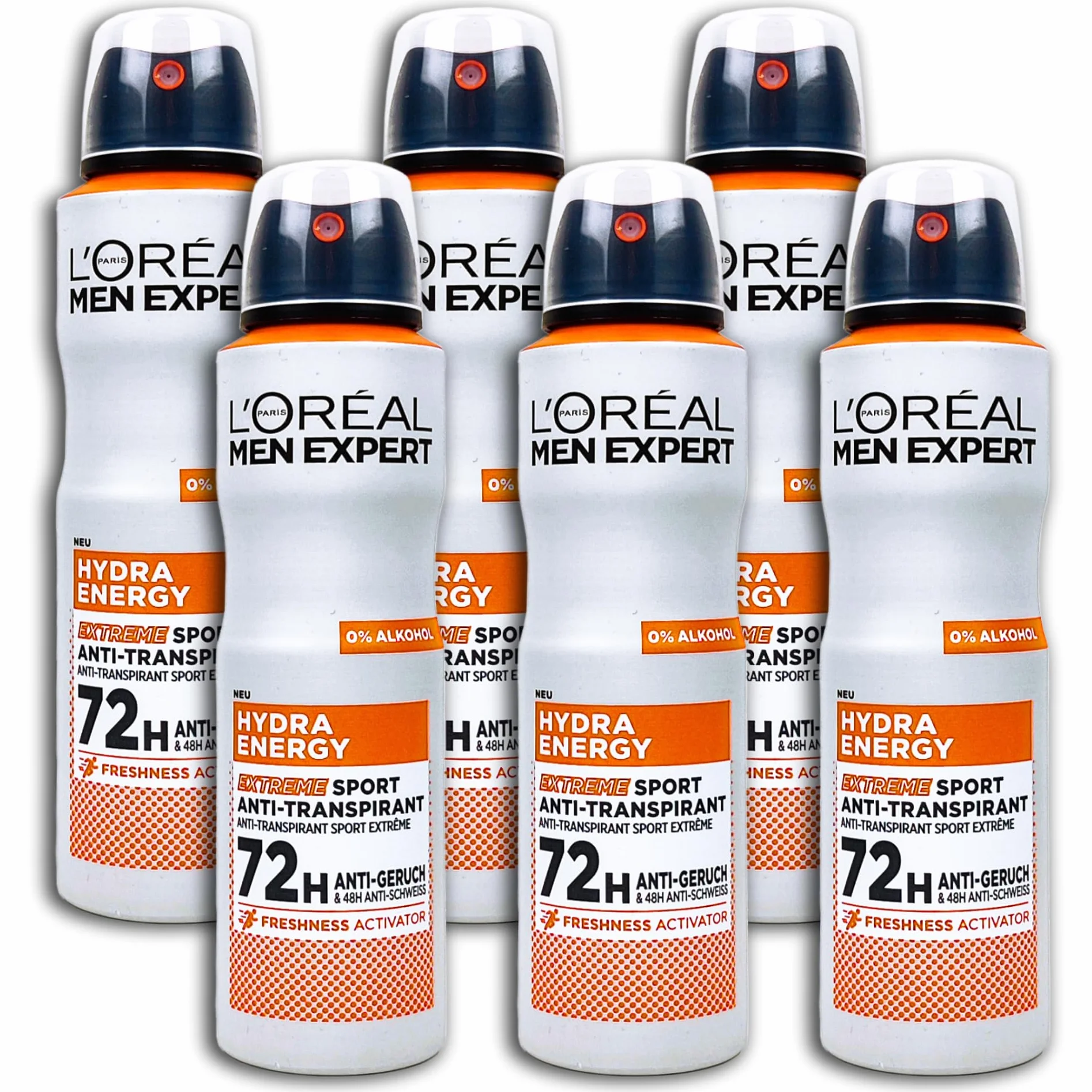 L'Oréal Men Expert Lot de 6 déodorants en spray Hydra Energy Extreme Sport anti-transpirant 6 x 150 ml