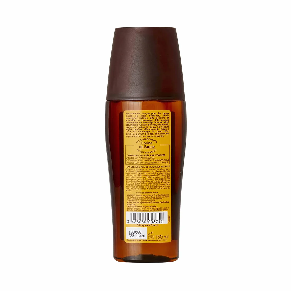 Corine de Farme Spray Graisse à Traire Huile Bronzante + Activateur Bronzage, Peaux Mates ou Déjà Bronzées, Intensifie Bronzage, Sans Autobronzant, Monoï Tahiti