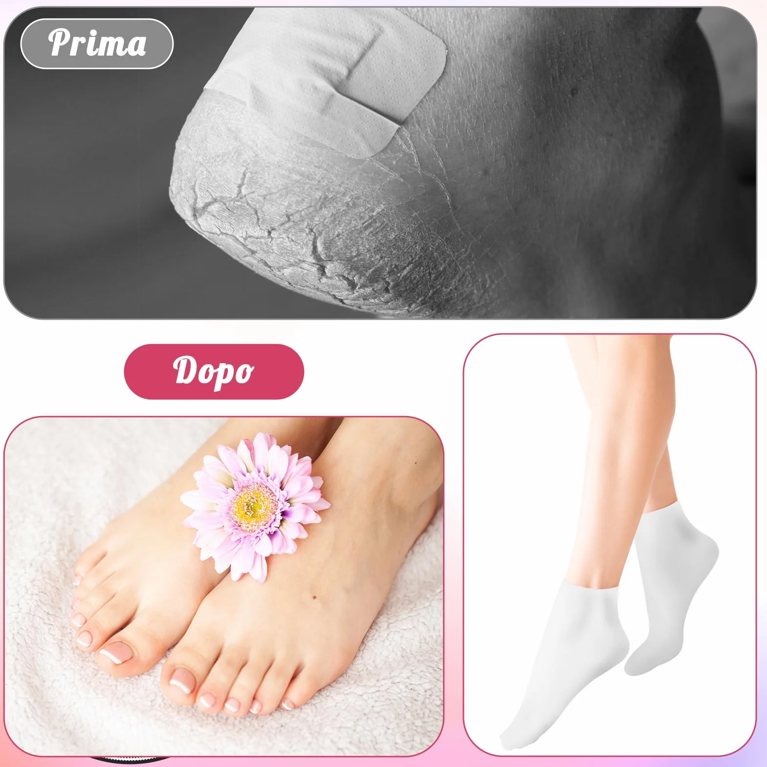 Chaussettes en silicone hydratantes pour pieds secs et fissurés, EU 35-38, Lot de 3 paires