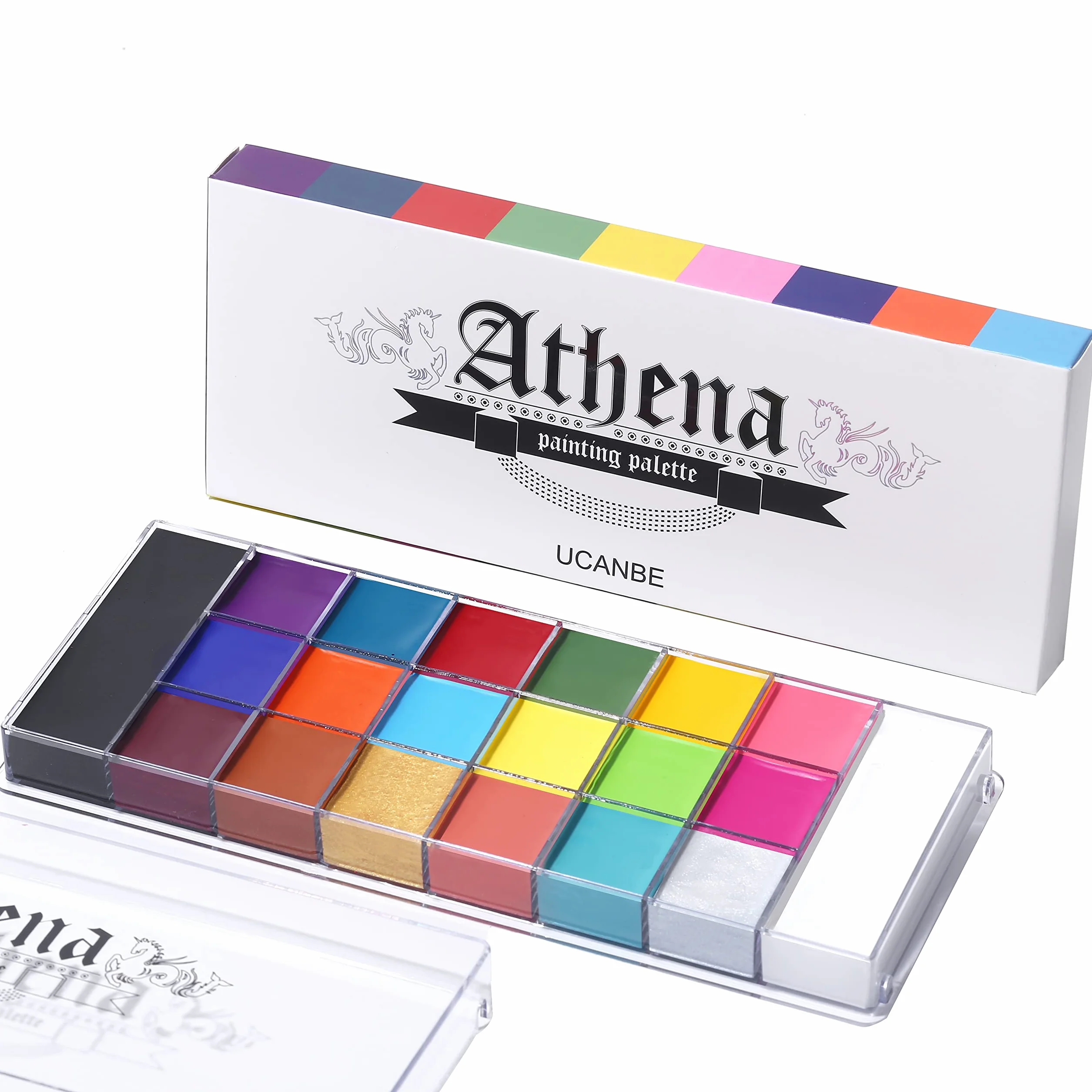 UCANBE Peinture Visage 20 Couleurs - Fard Gras Peinture Corporelle Longue Durée Sécurité, Palette de Maquillage Halloween pour Théâtre, Carnaval, Scène, Clown, Cosplay