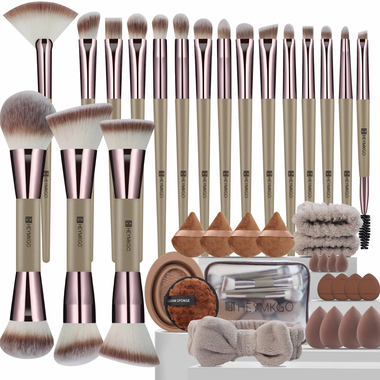 HEYMKGO Kit de 40 Pinceaux de Maquillage Professionnels - Set Complet Pinceaux Double Face