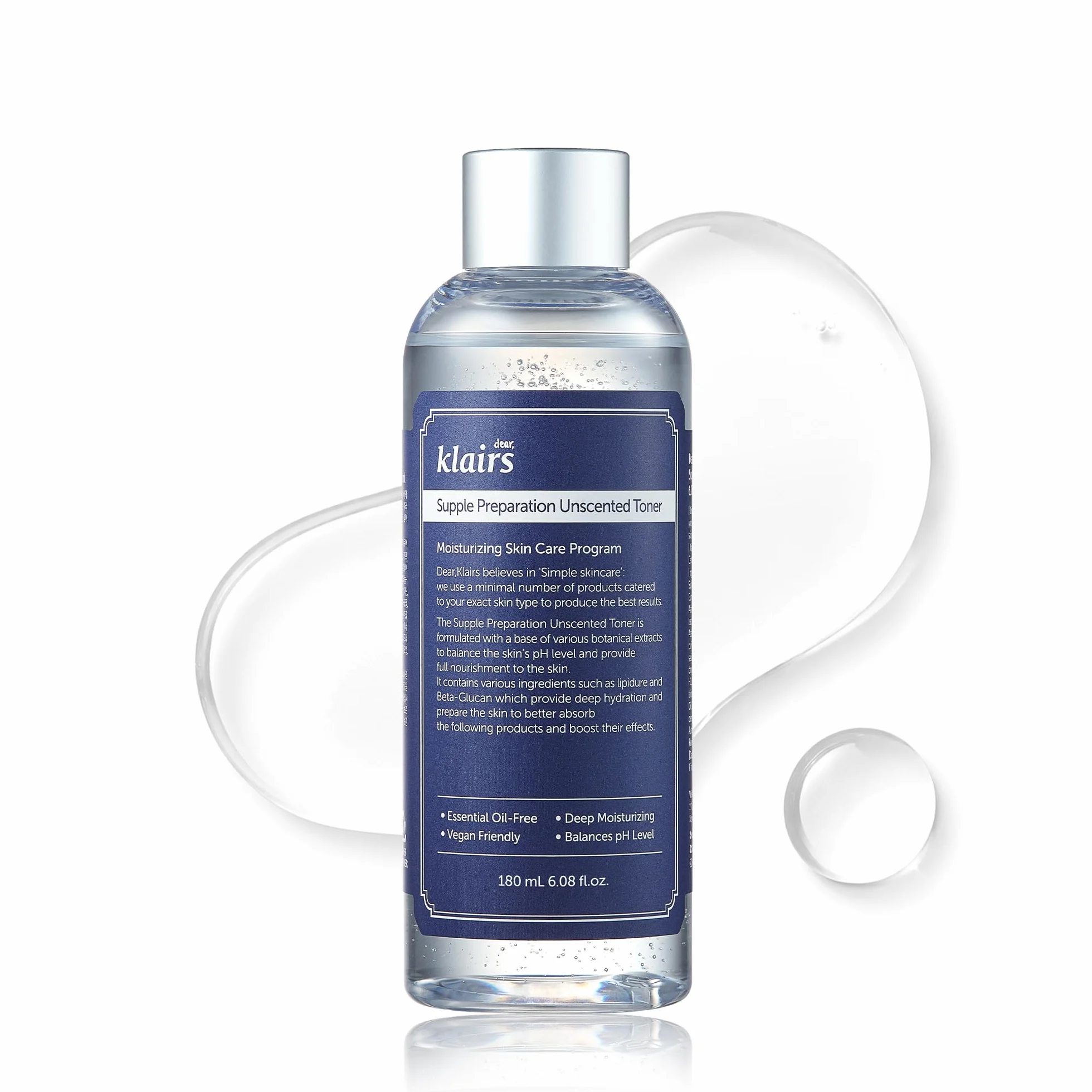 DearKlairs Toner non parfumé à préparation souple 6,08 fl oz, léger, sans huile essentielle, sans alcool, emballage modifié