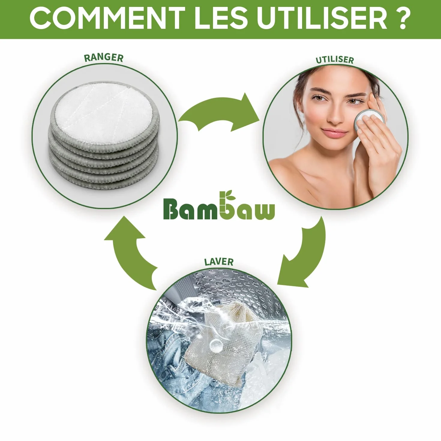 Bambaw Disques Démaquillants Lavables Lot de 22 avec Sac de Rangement