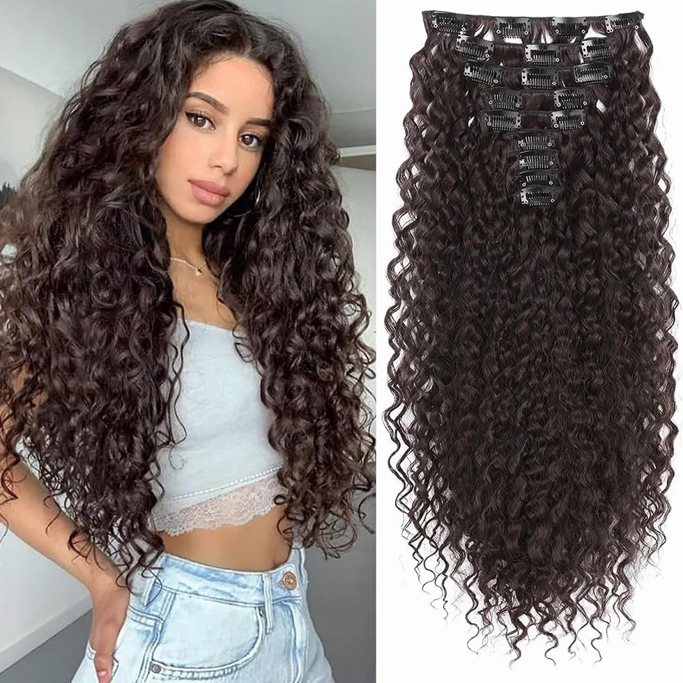 Postiche afro bouclé à clip fibre douce et résistante, confort longue durée, parfait pour look unique au quotidien, événements culturels, fêtes et concerts en plein air(Brun Foncé-4#)