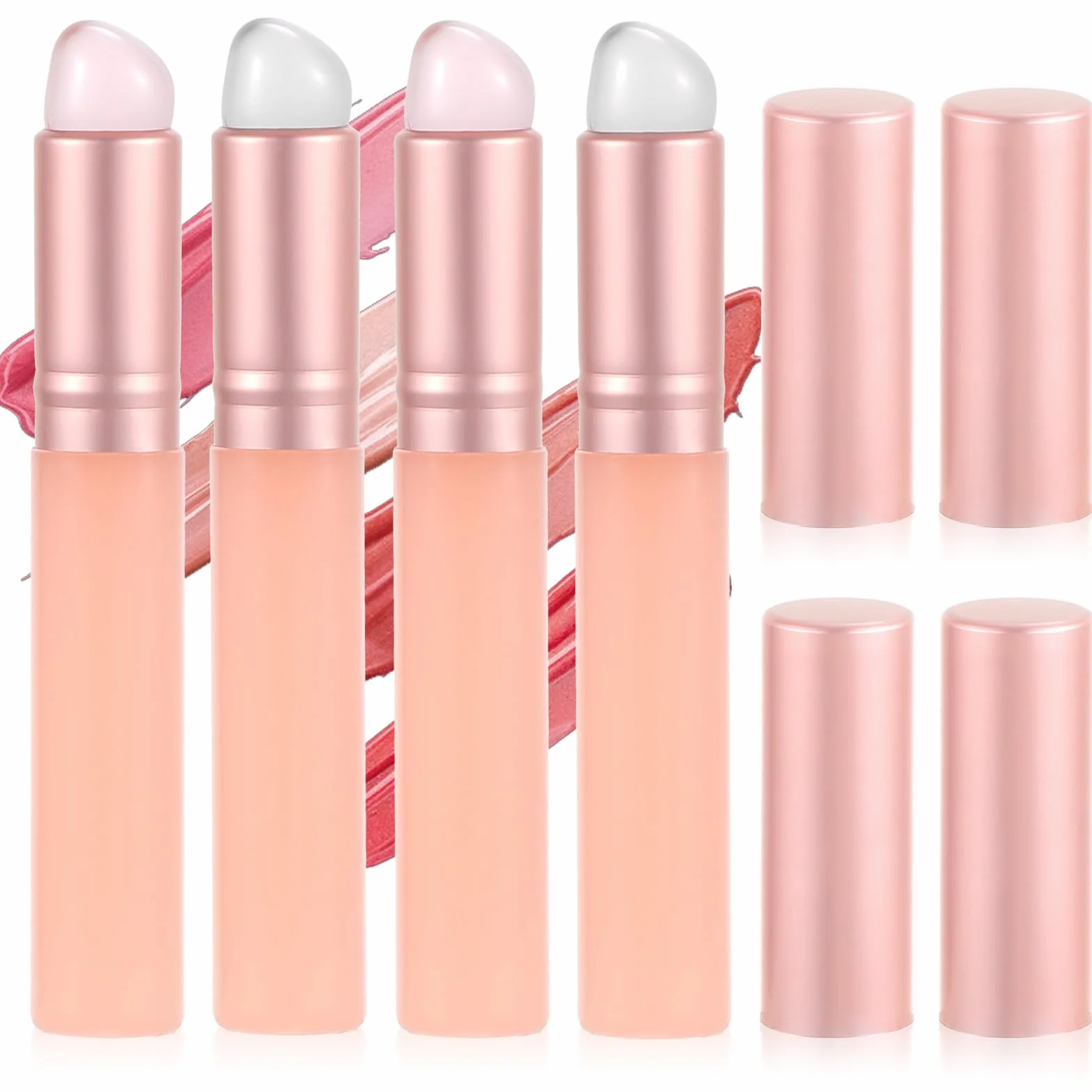 Lot de 4 pinceaux à lèvres réutilisables en silicone avec couvercle Rose