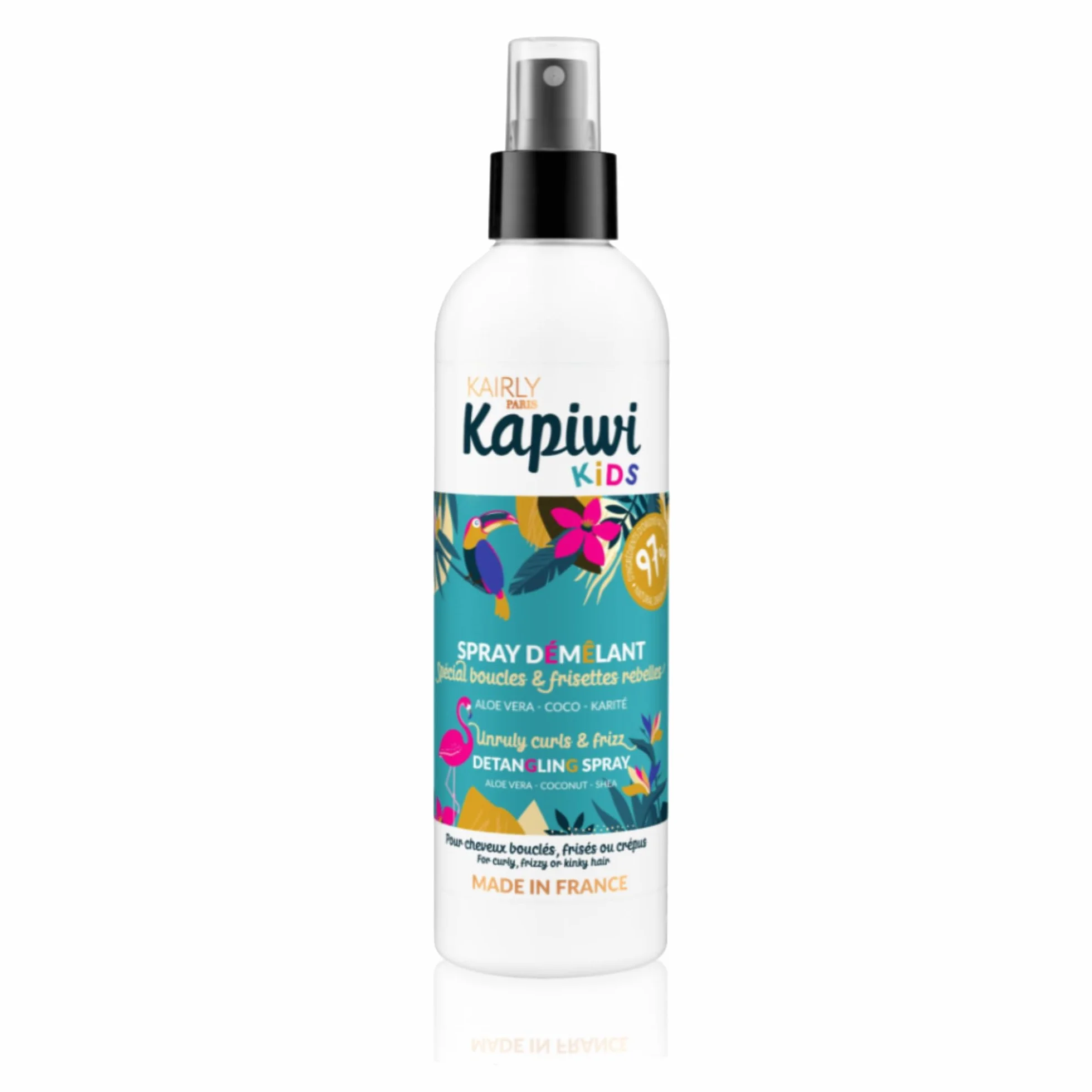 KAPIWI Kids Spray Démêlant Cheveux Bouclés Frisés 240ml Aloe Vera Coco Karité 97% Naturel