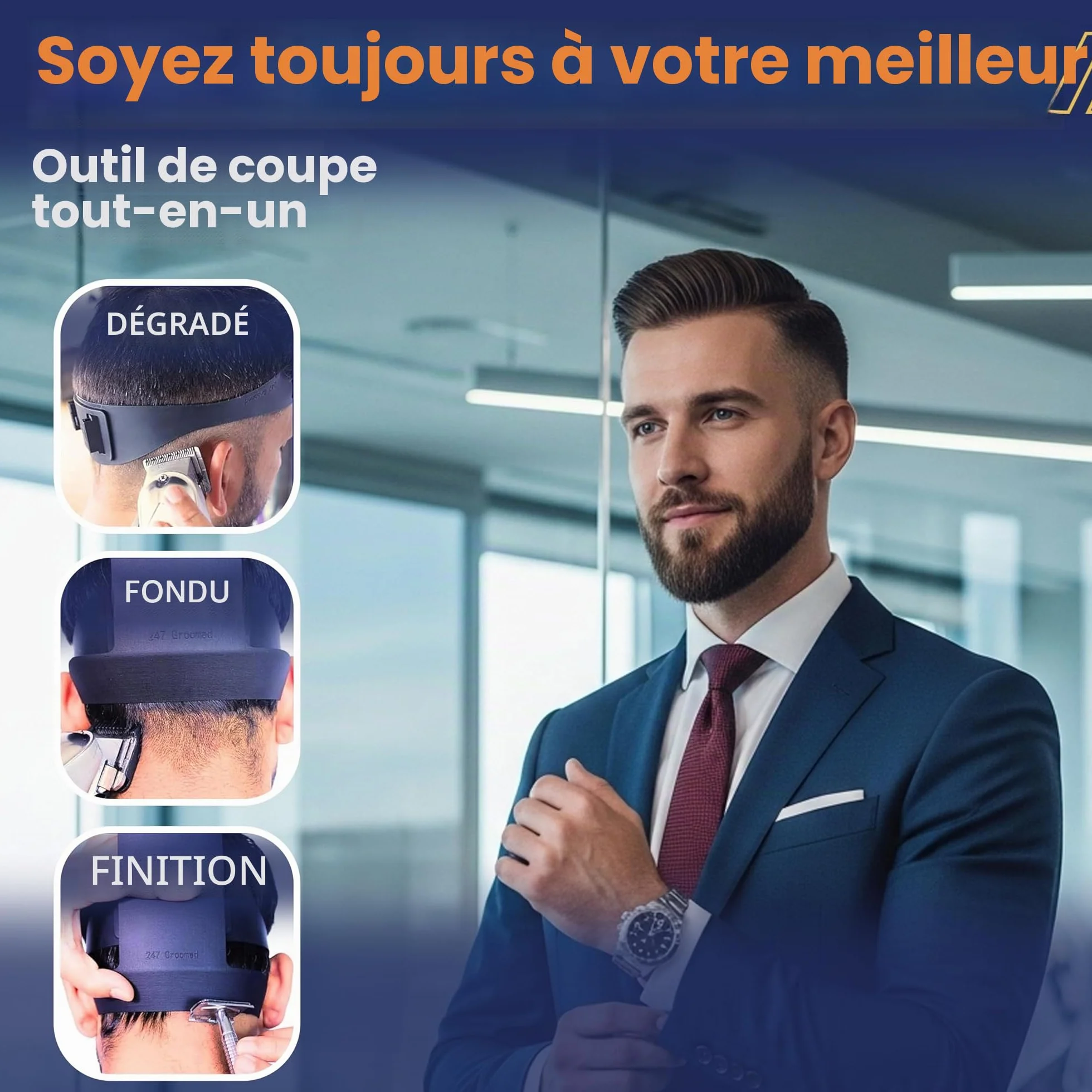 Kit de coupe de cheveux pour homme | Guide de coupe automatique 2 pièces pour homme : modèle de rasage et guide de décoloration | Outil de décoloration des cheveux à taille réglable et modèle de