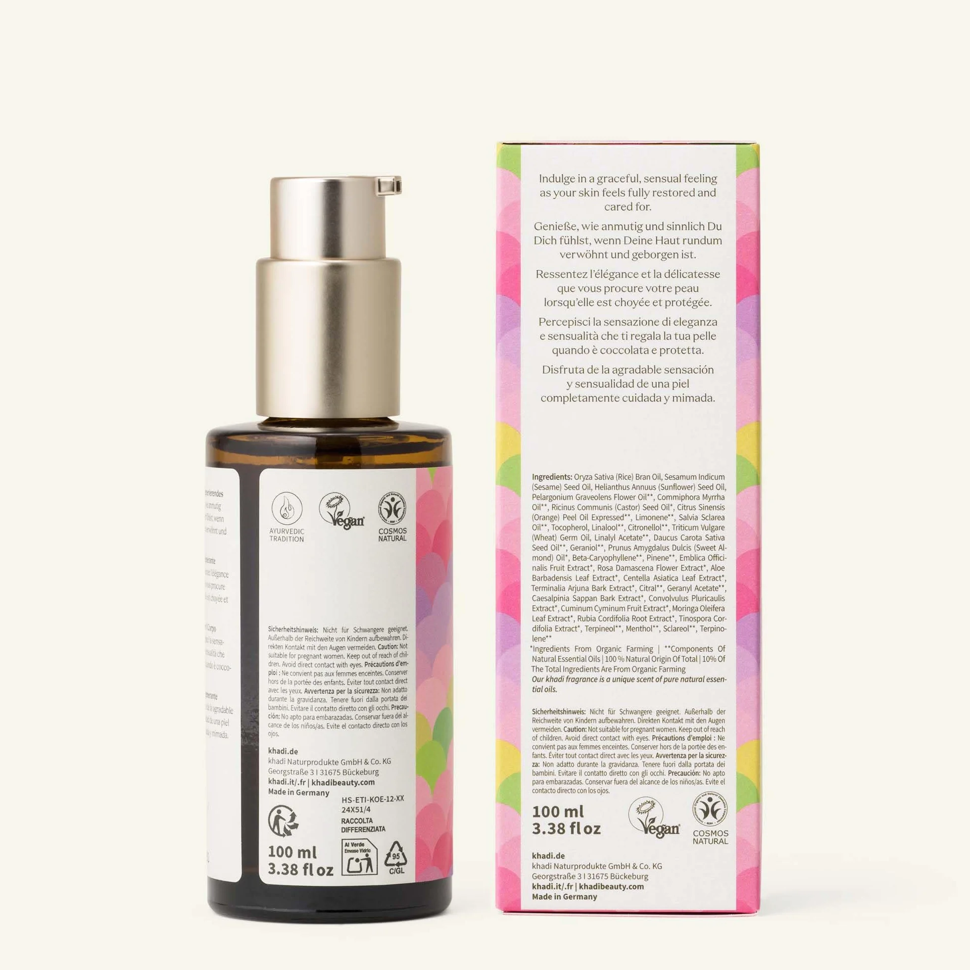 khadi ROSE LOVE Huile de corps Élixir Ayurvédique - Huile de beauté luxueuse - nourrissante et régénérante - 100% végétale et naturelle - 100 ml