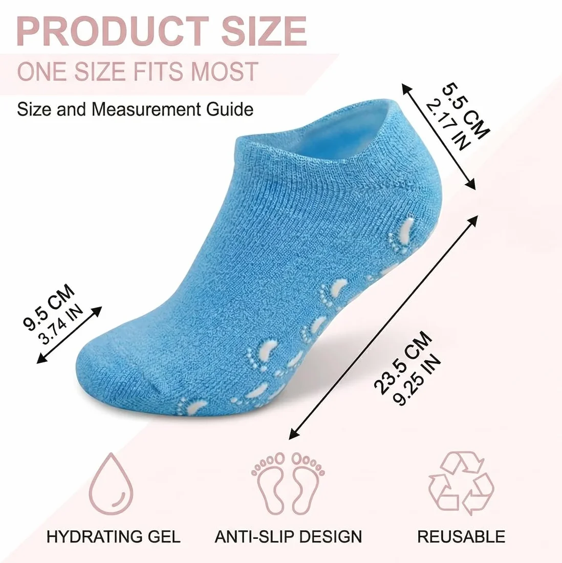 Chaussettes en gel pour talons hydratantes antidérapantes bout ouvert réutilisables rose bleu violet