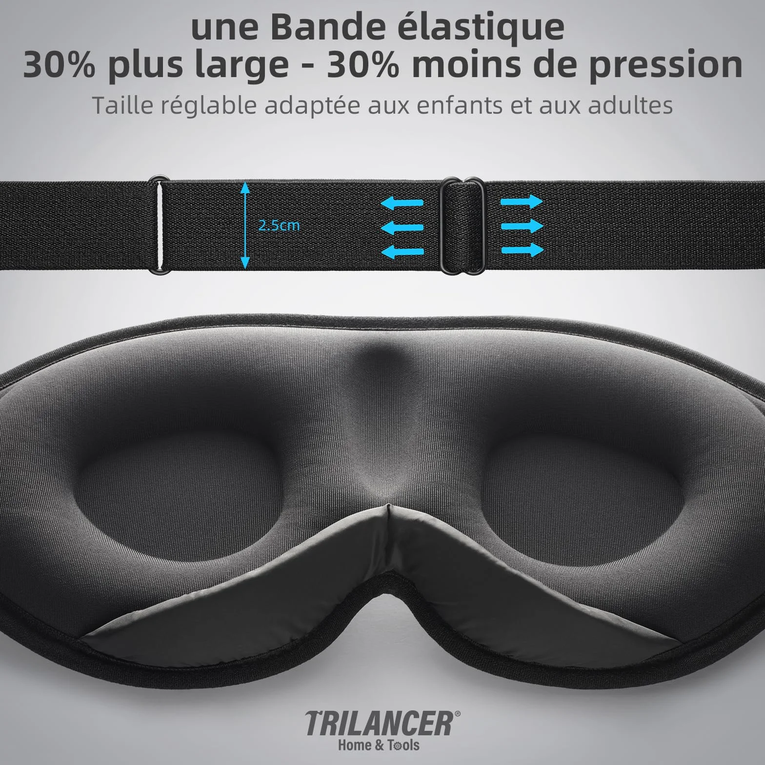 Masque de Nuit Bloque Lumière pour Dormir, Siestes, Méditation, Voyages (Noir)