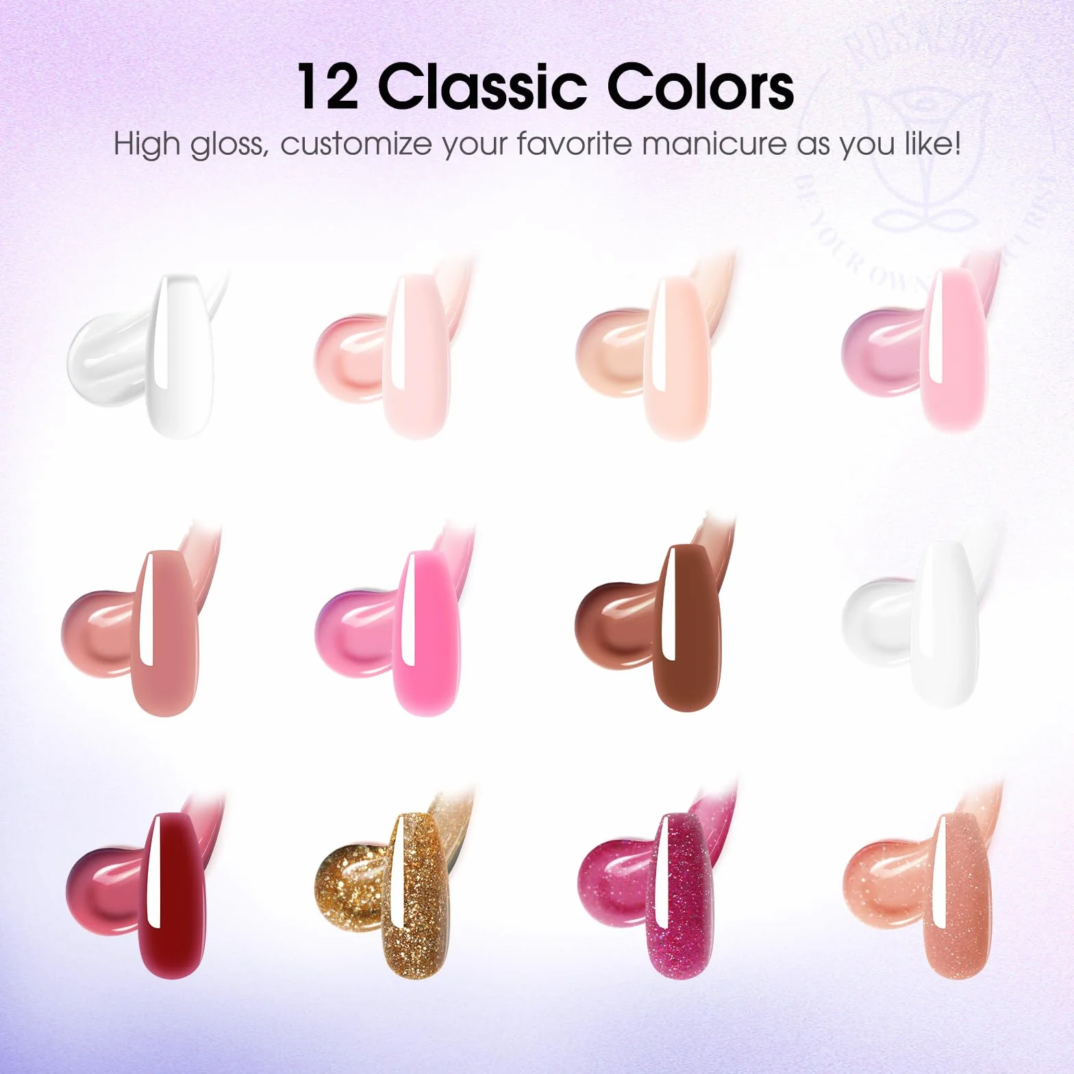 ROSALIND Vernis à ongles UV LED Quick Extension 12 couleurs 10 ml Nail Art Set