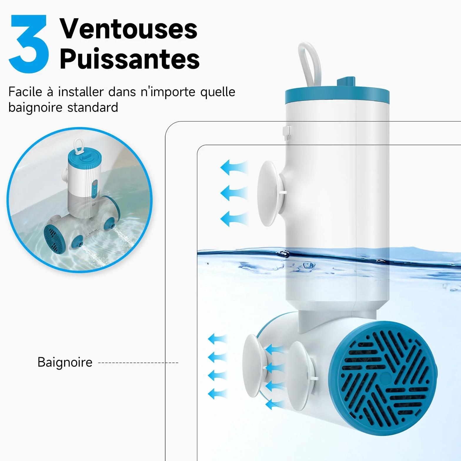 Jets pour baignoires balnéo portable double jets, débit d'eau 3 niveaux, batterie sans fil 5000 mAh