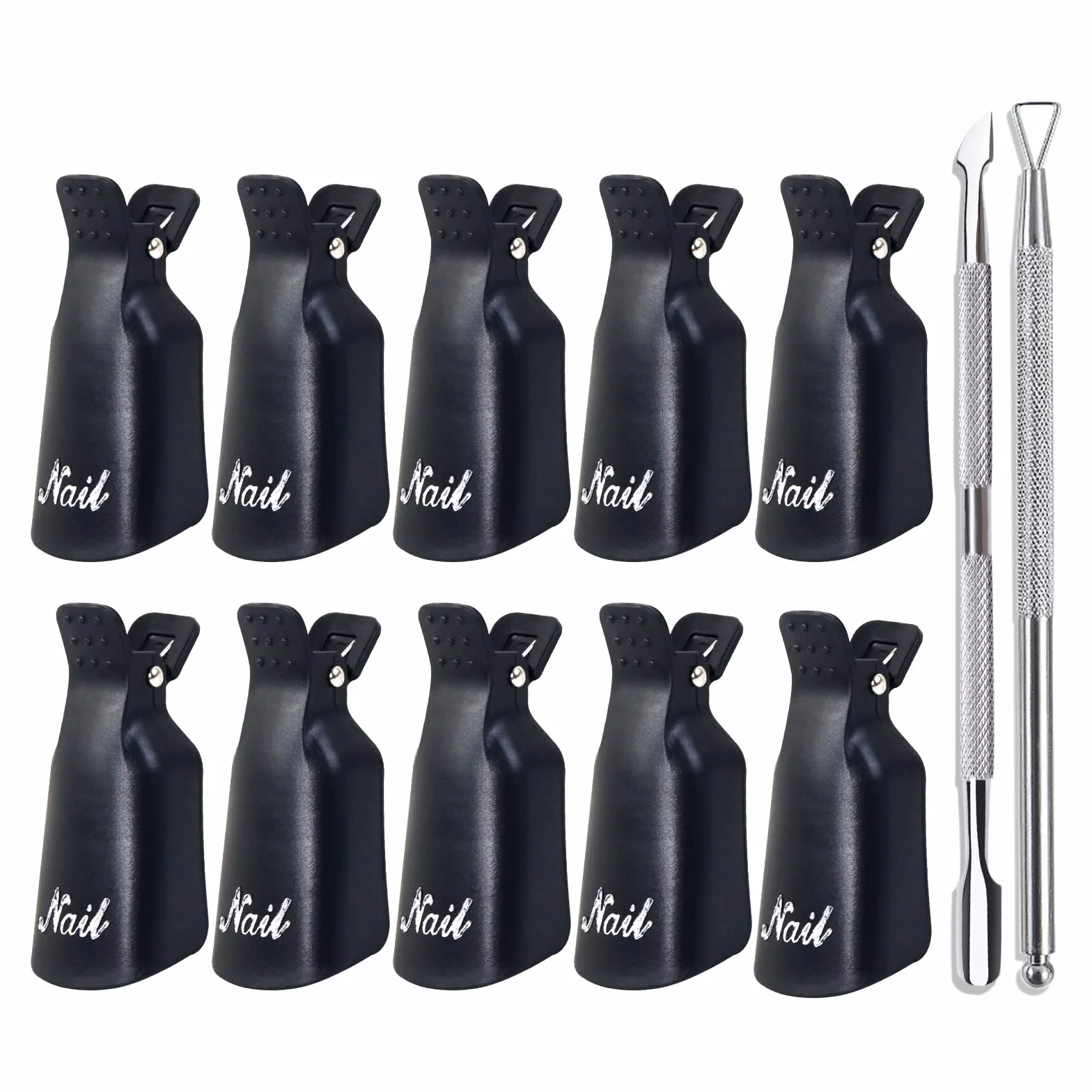 Capuchon Ongle, Clips et Vernis Acrylique, Dissolvant, Clips Gel, Grattoir, Poussoir Cuticules (Noir)