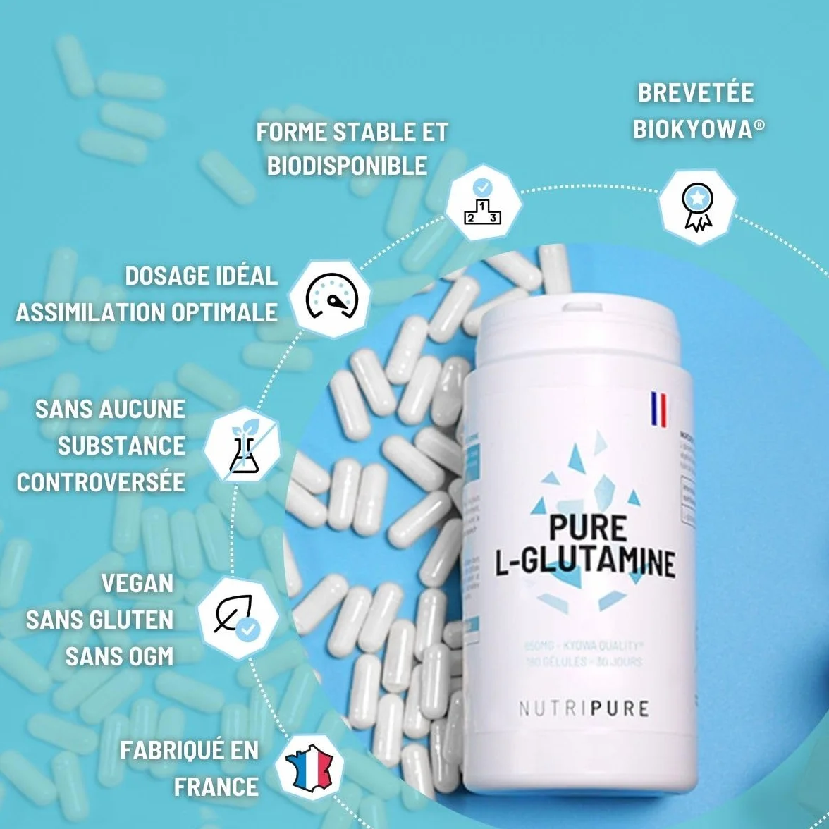 L-Glutamine Kyowa® 100% Pure Végétale 180 Gélules Complément Alimentaire Acide Aminé Musculation