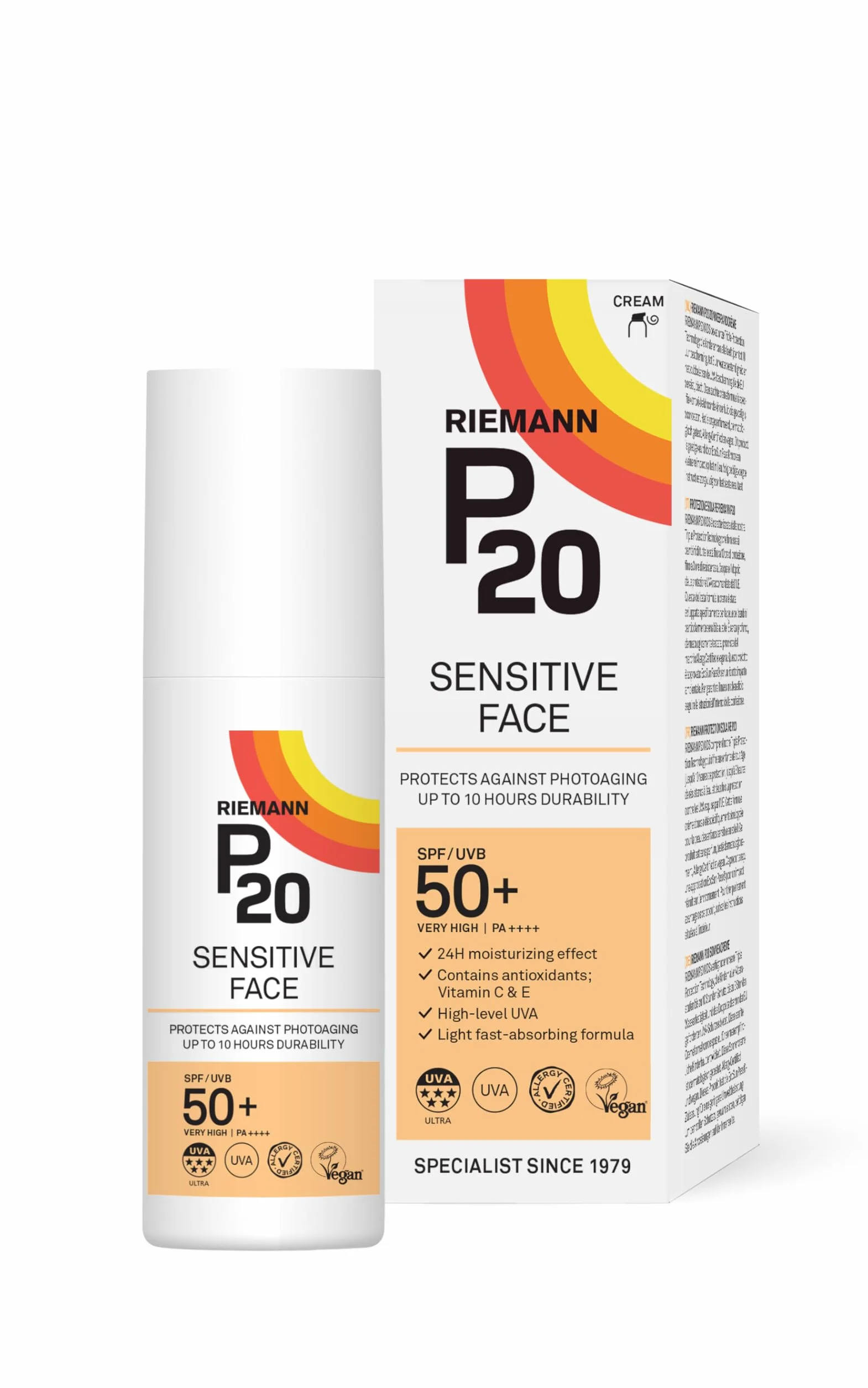 P20 Sensitive Face SPF50+ Crème de protection UV | 50 grammes | Anti-âge – Non gras | Très efficace | Protège le visage contre les rayons UV avec facteur de protection solaire 50+