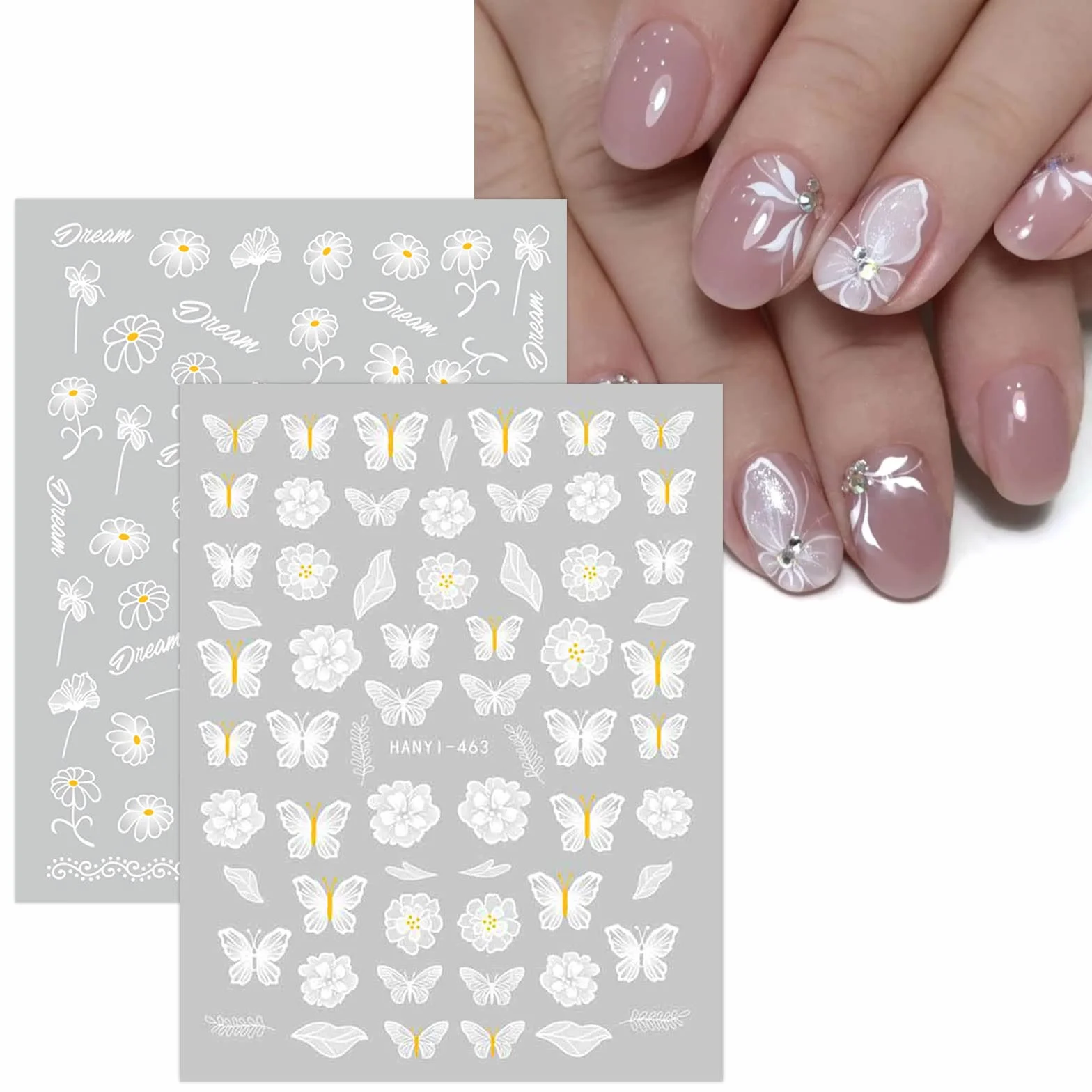 Stickers Ongles Fleur Blanc Printemps Été Nail Art Autocollants Autoadhésif Manucure 12 Feuilles