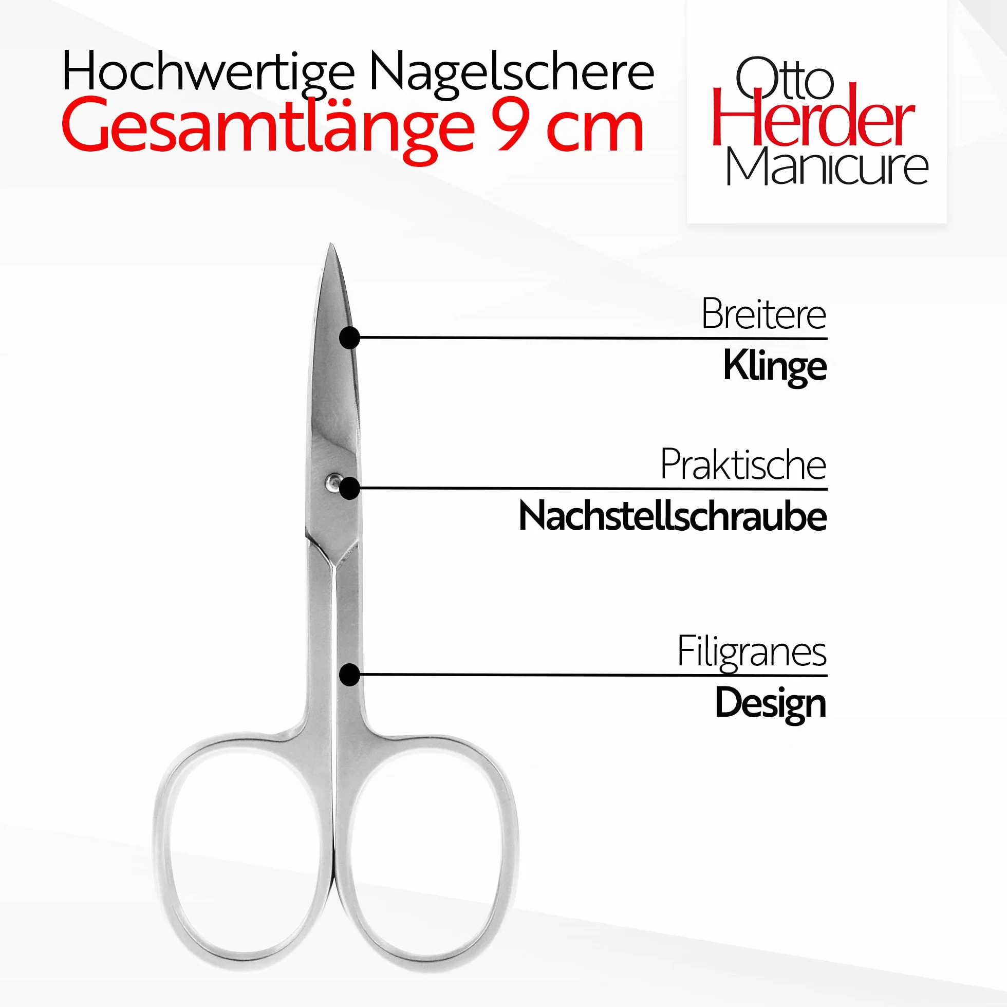 OTTO HERDER Solingen Ciseaux à ongles, incurvés, extra tranchants, 9 cm, avec coupe courbée/micro-denture, simple face en acier inoxydable, pour ongles des mains et des pieds