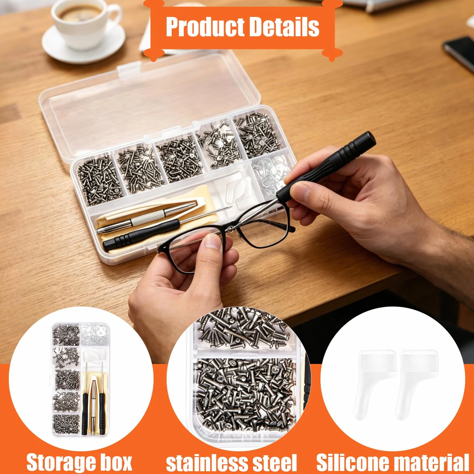 Kit Réparation Lunettes 500 Pièces Vis Inox Tournevis Opticien Plaquettes Silicone