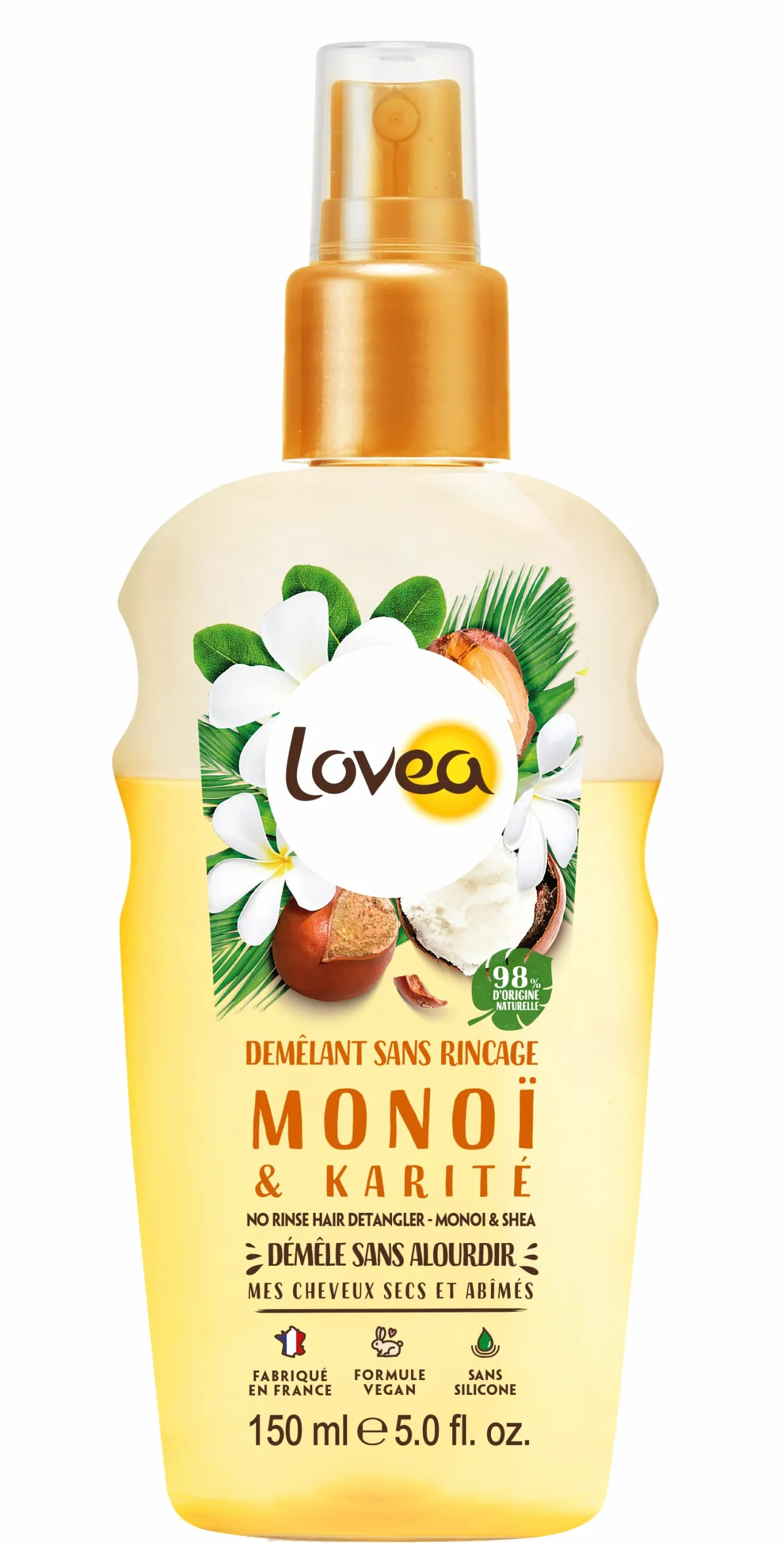 LOVEA Démêlant Sans Rinçage Monoï Karité Cheveux Secs Abîmés 150 ml