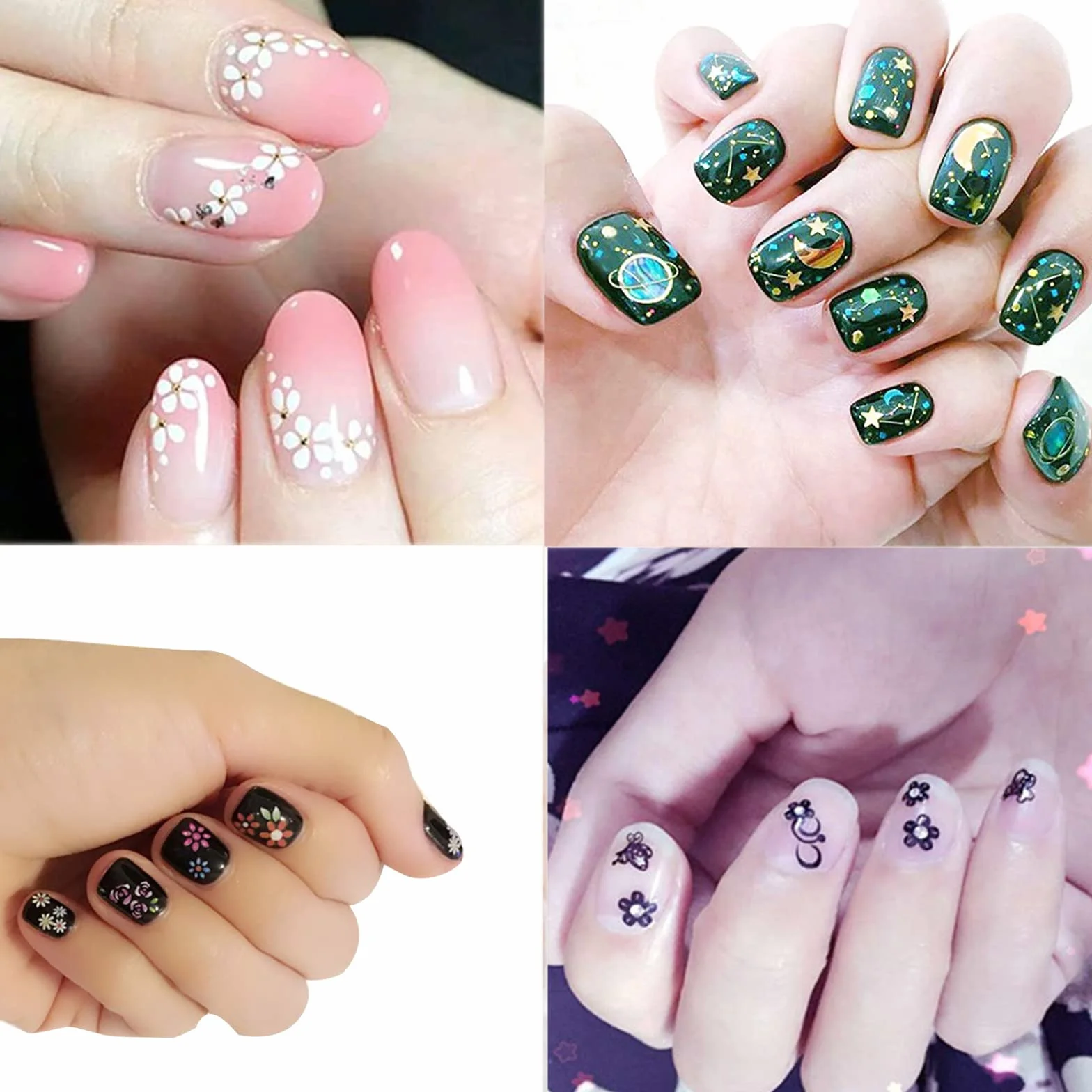 Autocollant Ongle d'Art 3D 50 Feuilles Mix Couleur Auto-adhésif Nail Art Sticker Bricolage