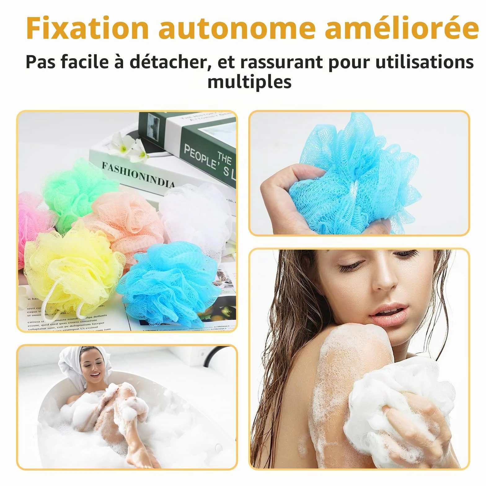 Lot de 6 Éponge de Douche Douce Durable Fleur Lavable Maille Massage Corps Nettoyage Exfoliation avec Crochet