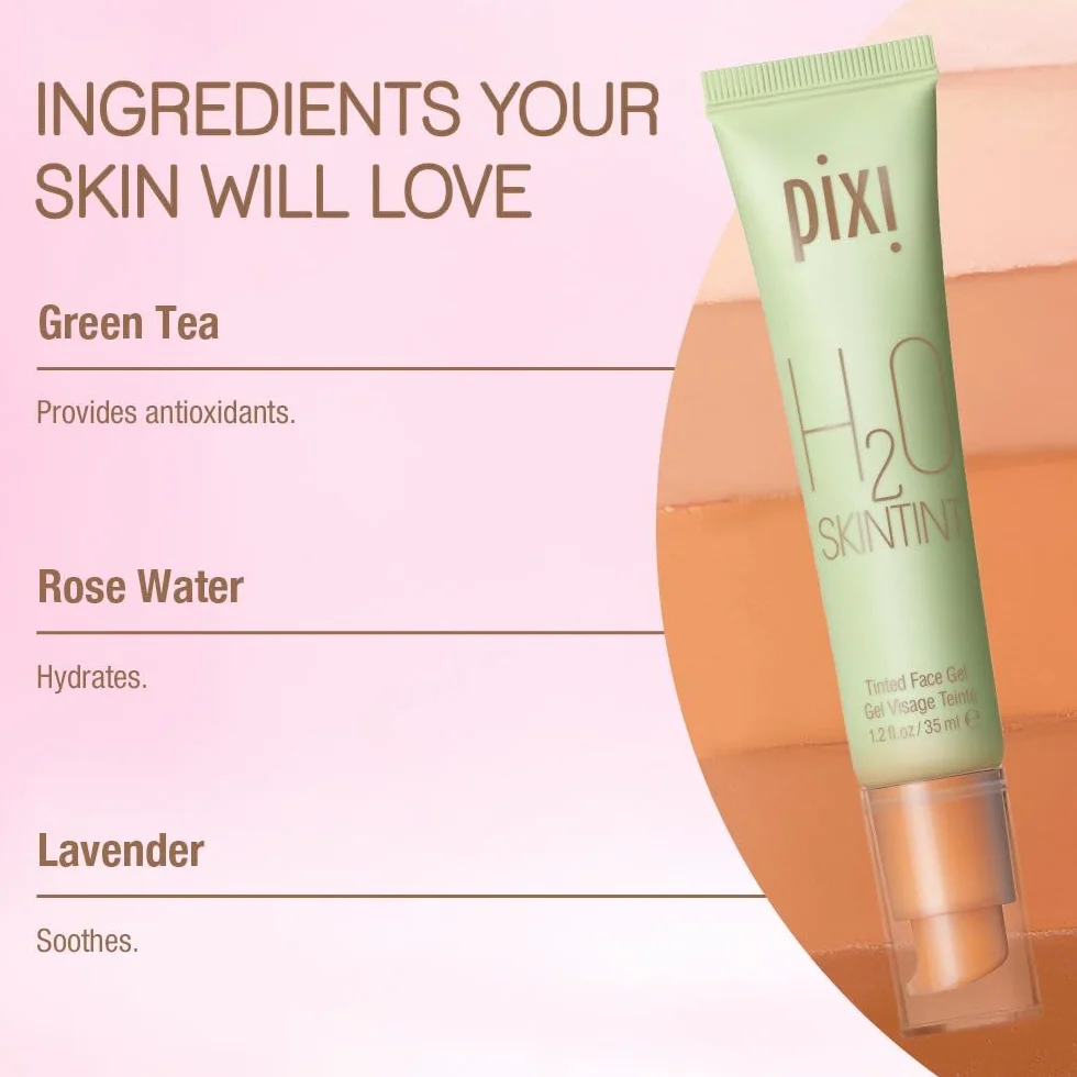 Pixi Beauty H2O SkinTint | Gel Teinté Hydratant | Texture Légère et Résistante à l’Eau | Unifie le Teint et Réduit les Rougeurs | Teinte: Beige | 35 ml / 1,2 fl oz