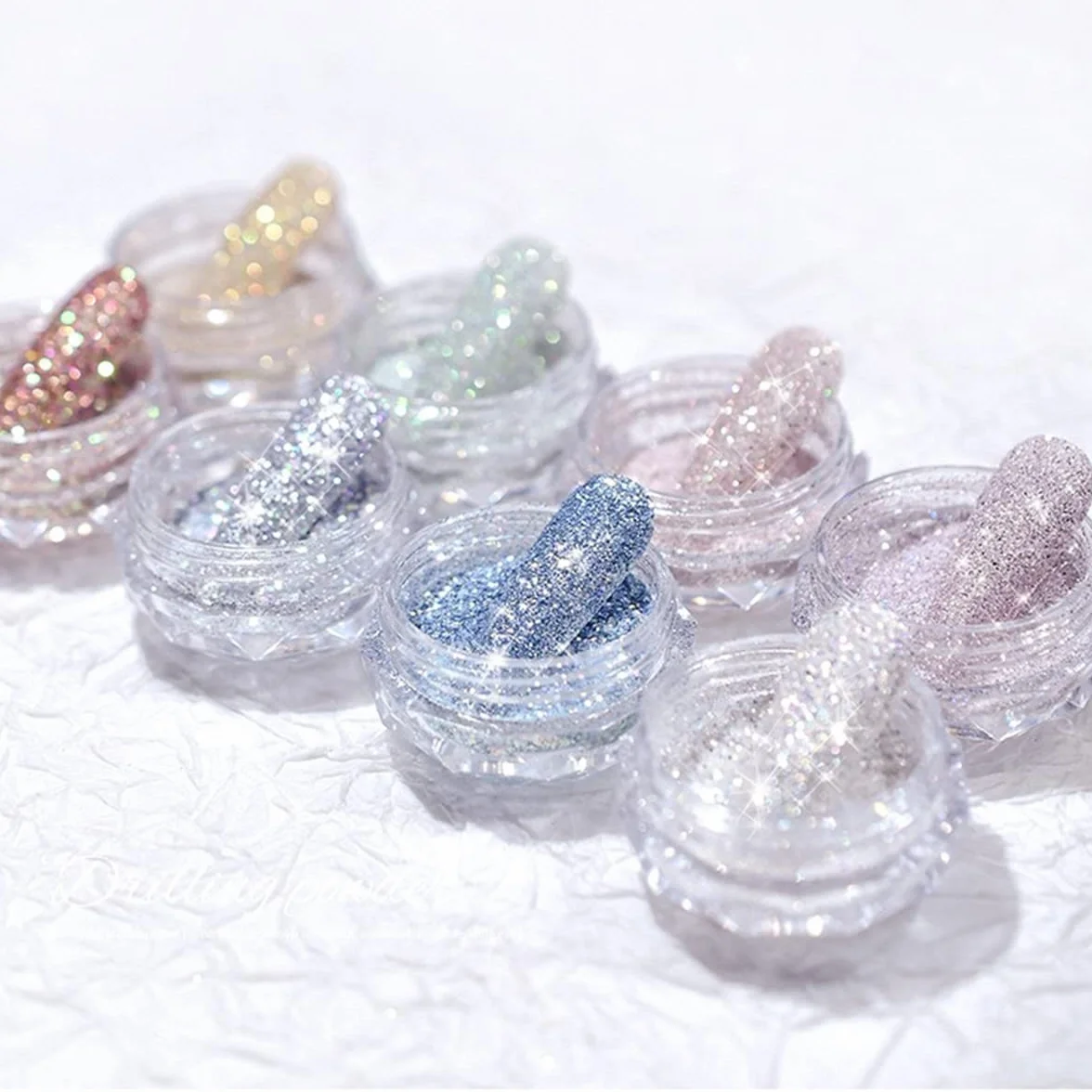 Paillettes Poudre Ongles 8Pcs Diamant Glitter Nail Art Décoration