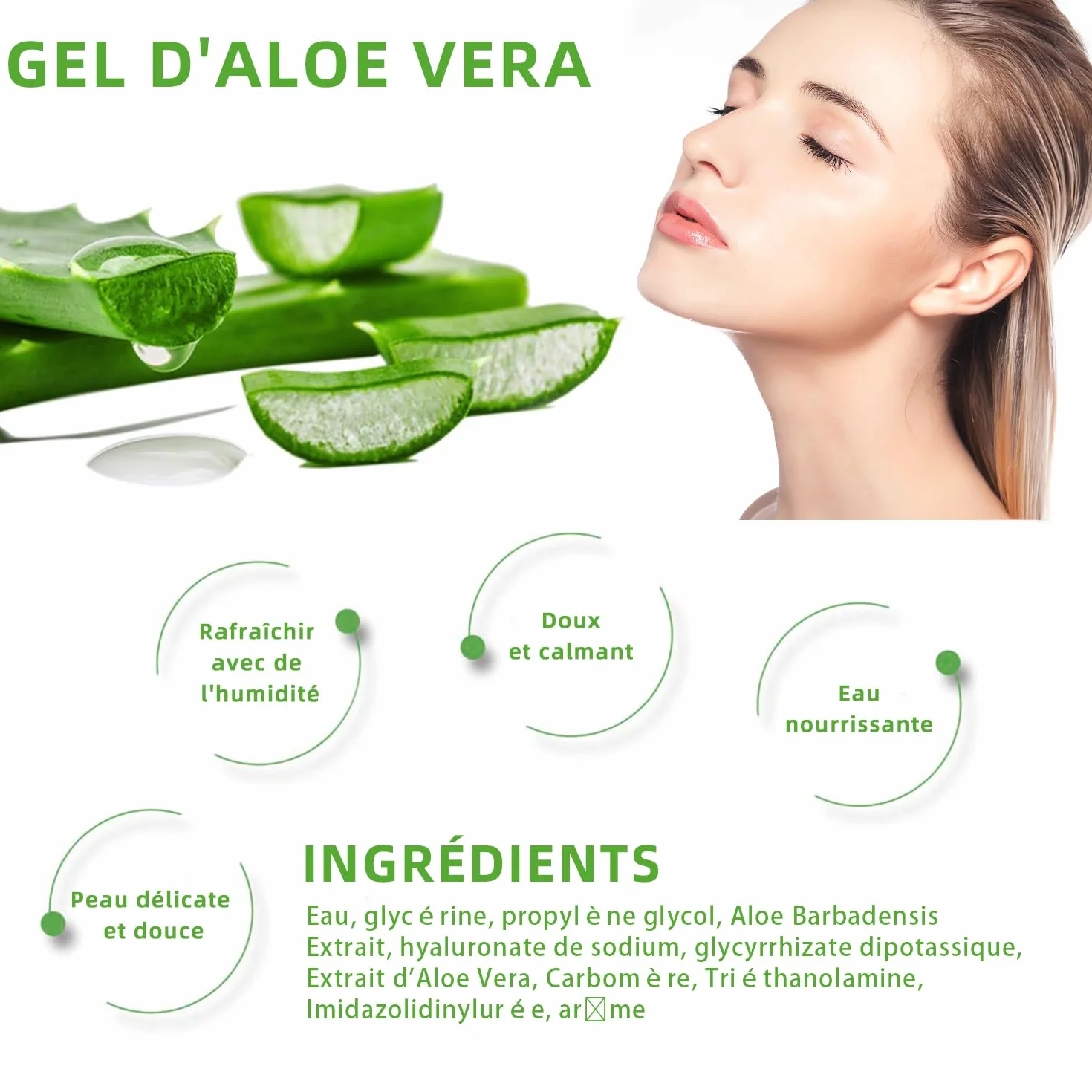 Gel d'Aloé Vera Bio Pur 280ml Hydratant Visage Cheveux Corps Après Soleil