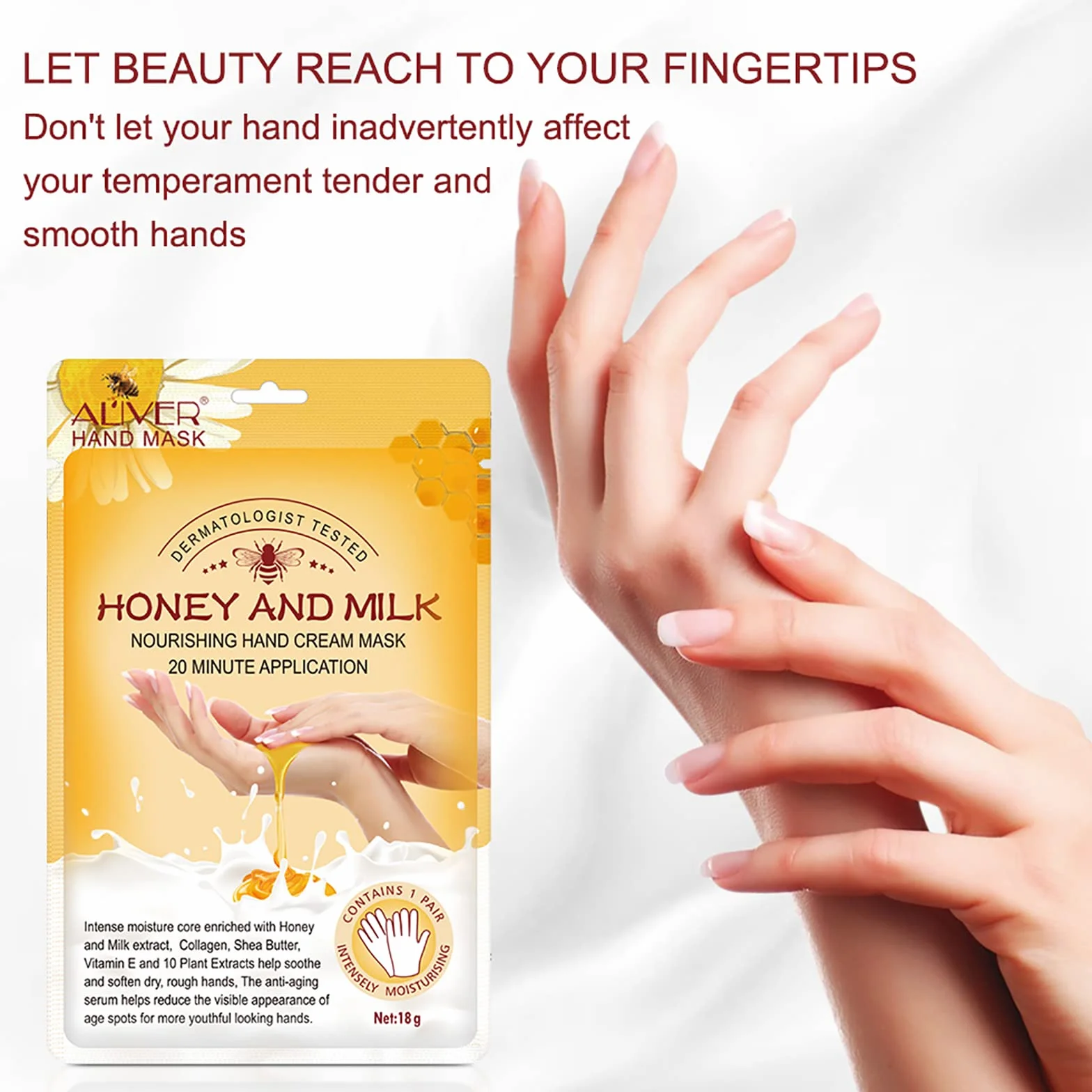 Masque pour Mains Lait au miel Gants Hydratants Peaux Sèches Nourrissante Anti-âge Blanchissant 5 Paires