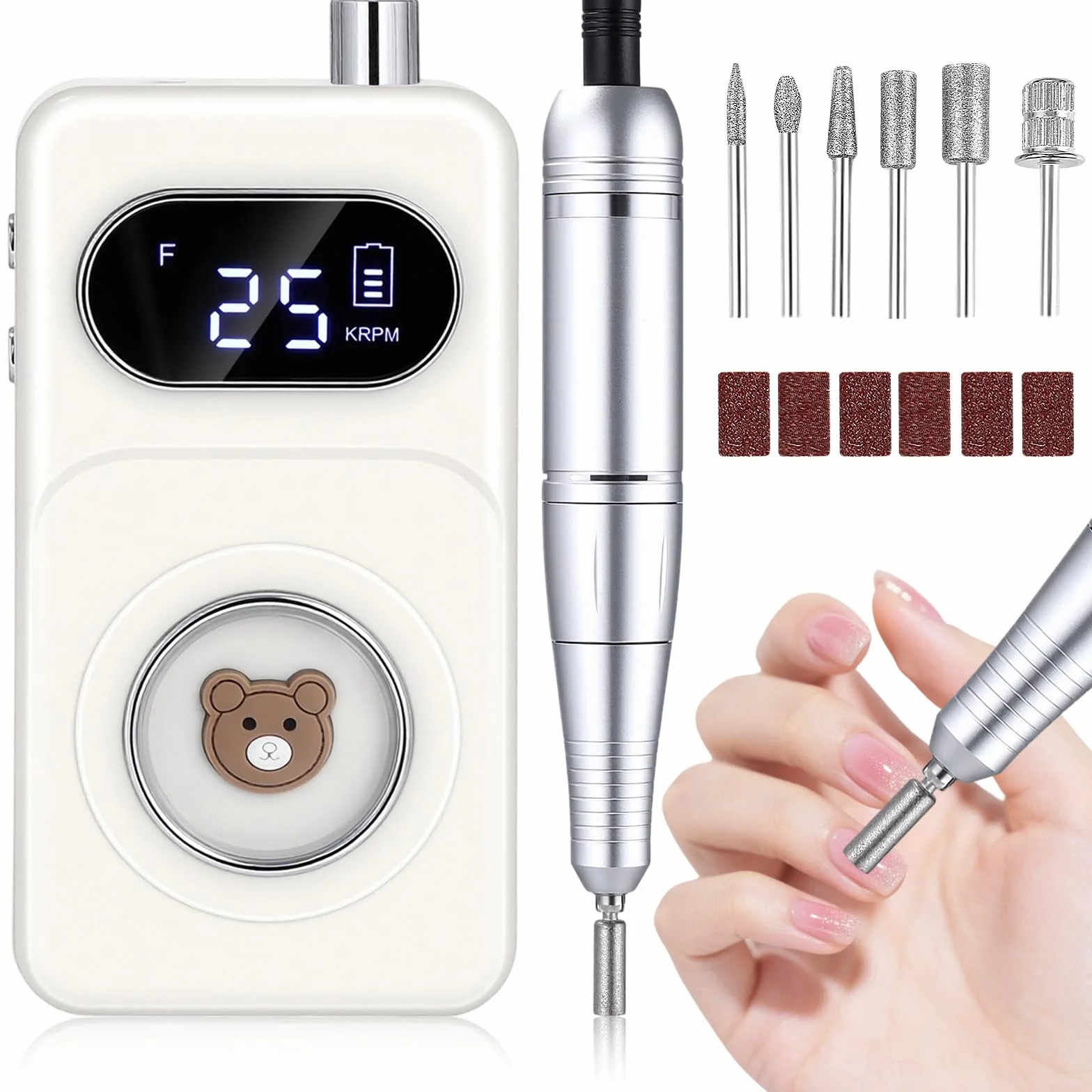 Ponceuse pour Ongles Professionnel 45000 tr/min Vitesse Réglable F/R Electrique Rechargeable avec 6 Embouts et Affichage de LCD Puissante Silenceuse pour Manucure Pédicure Salon, Usage Maison