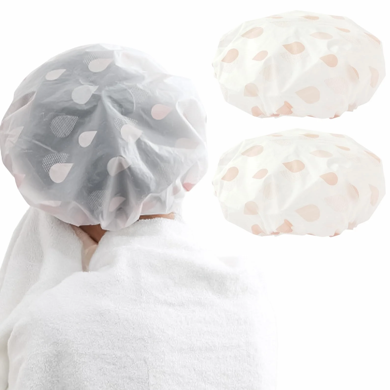 Bonnet de Douche Femme Impermeable Réutilisables 28 cm Shower Cap Plastique Écologique Rose